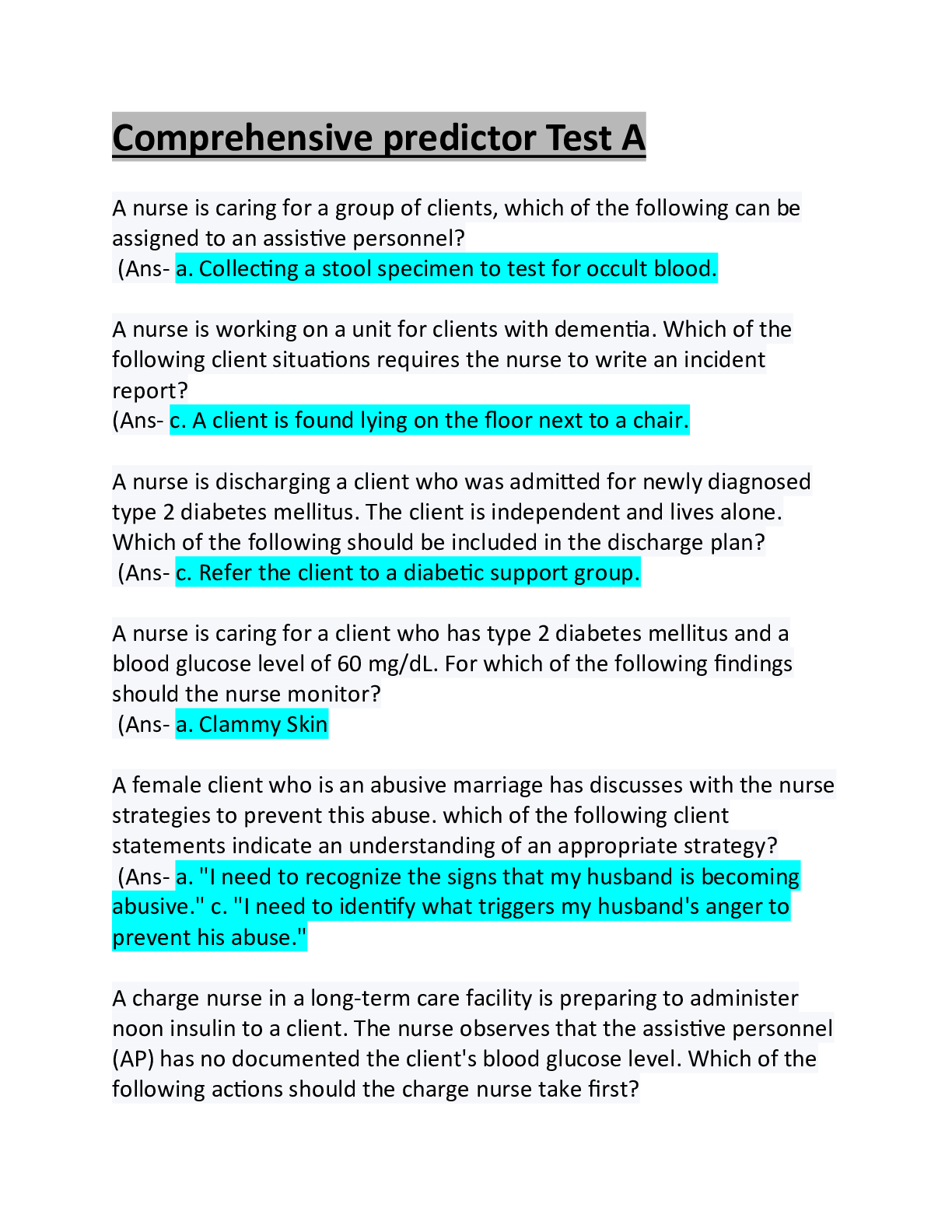 Preview image for Comprehensive predictor Test A: Questions & Answers: Updated A+ Guide Solution