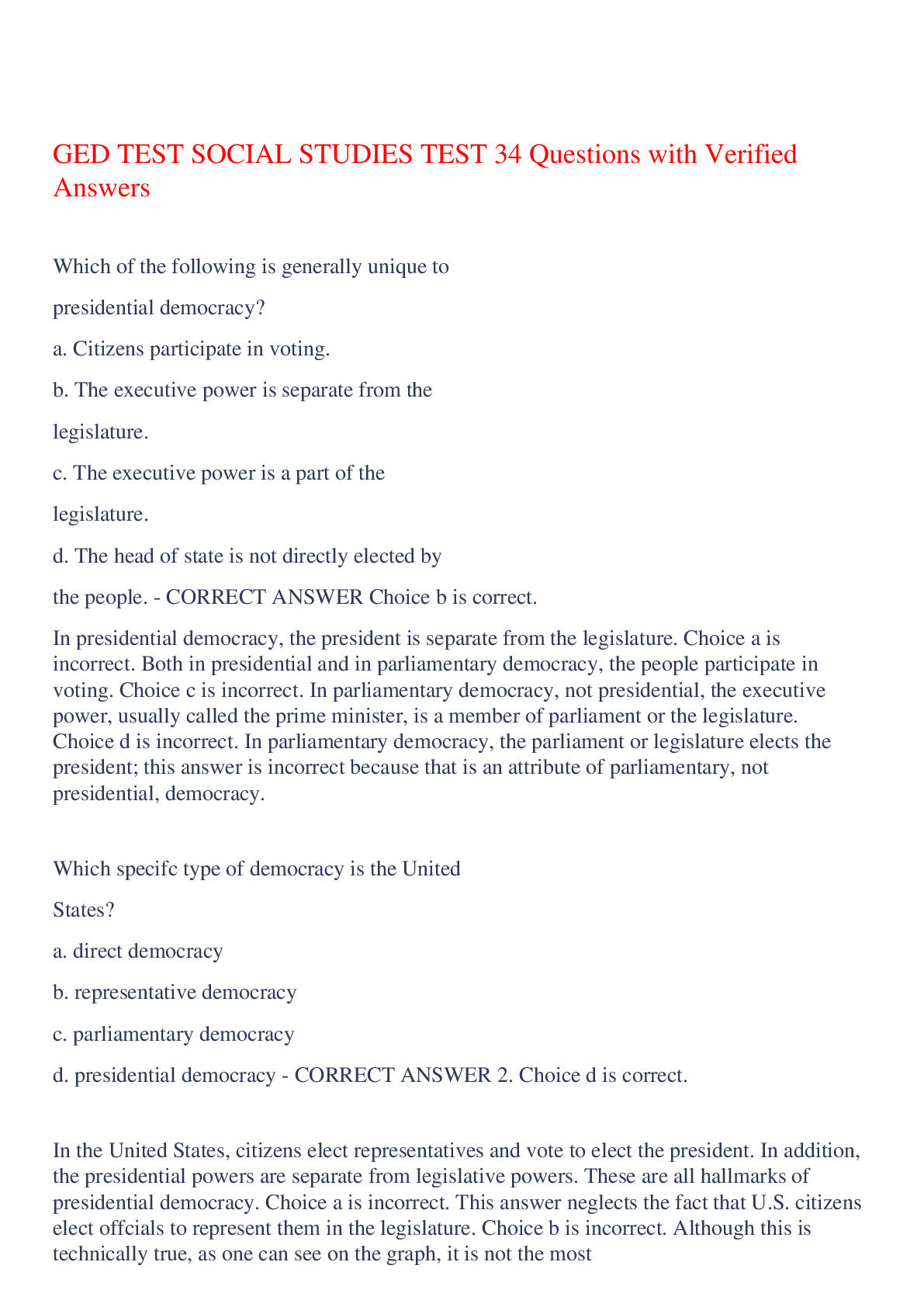 Preview of GED TEST SOCIAL STUDIES TEST 34 Questions with Verified Answers,100% CORRECT