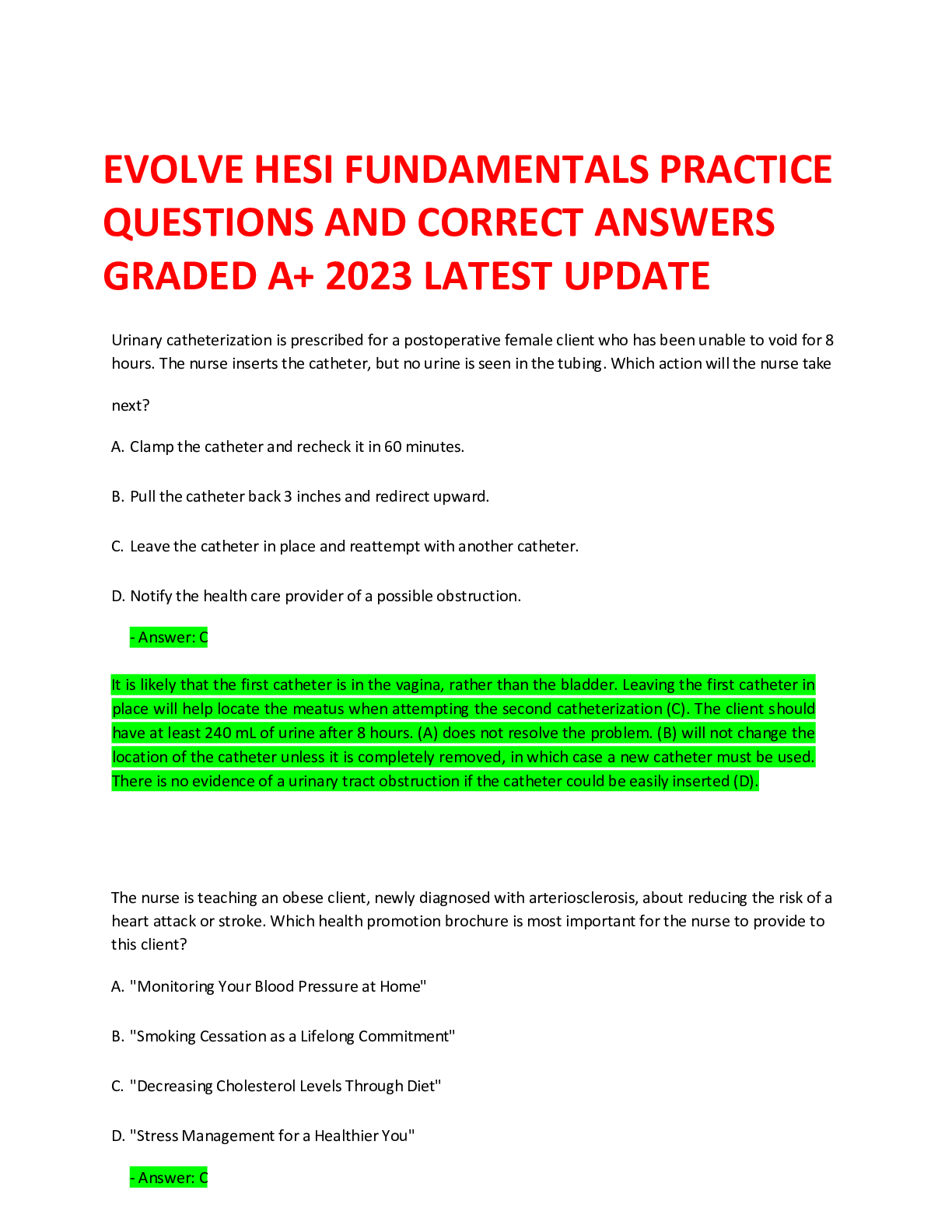 Preview image of EVOLVE HESI FUNDAMENTALS PRACTICE QUESTIONS AND CORRECT ANSWERS GRADED A+ 2023 LATEST UPDATE document
