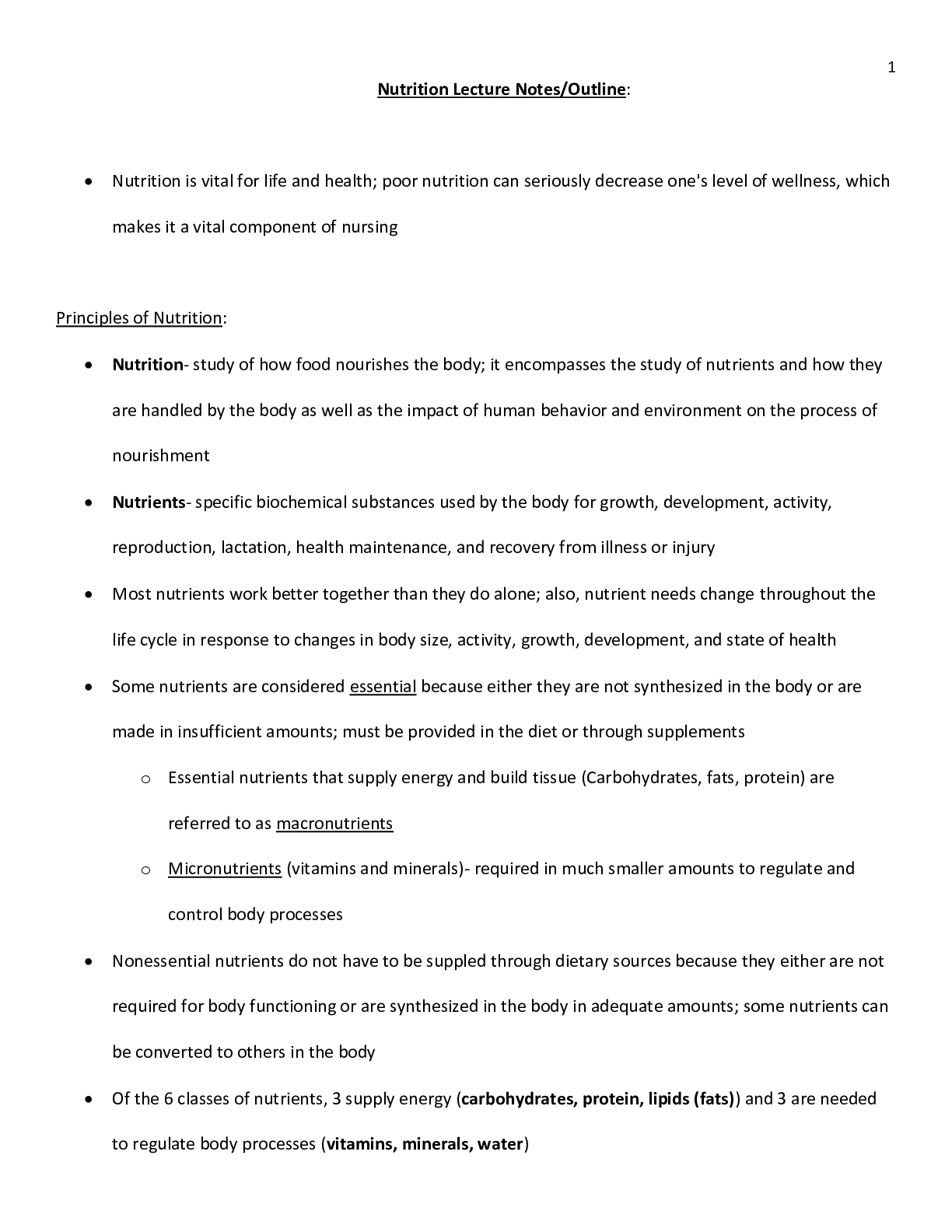 Preview image for Nutrition Lecture Notes/Outline: