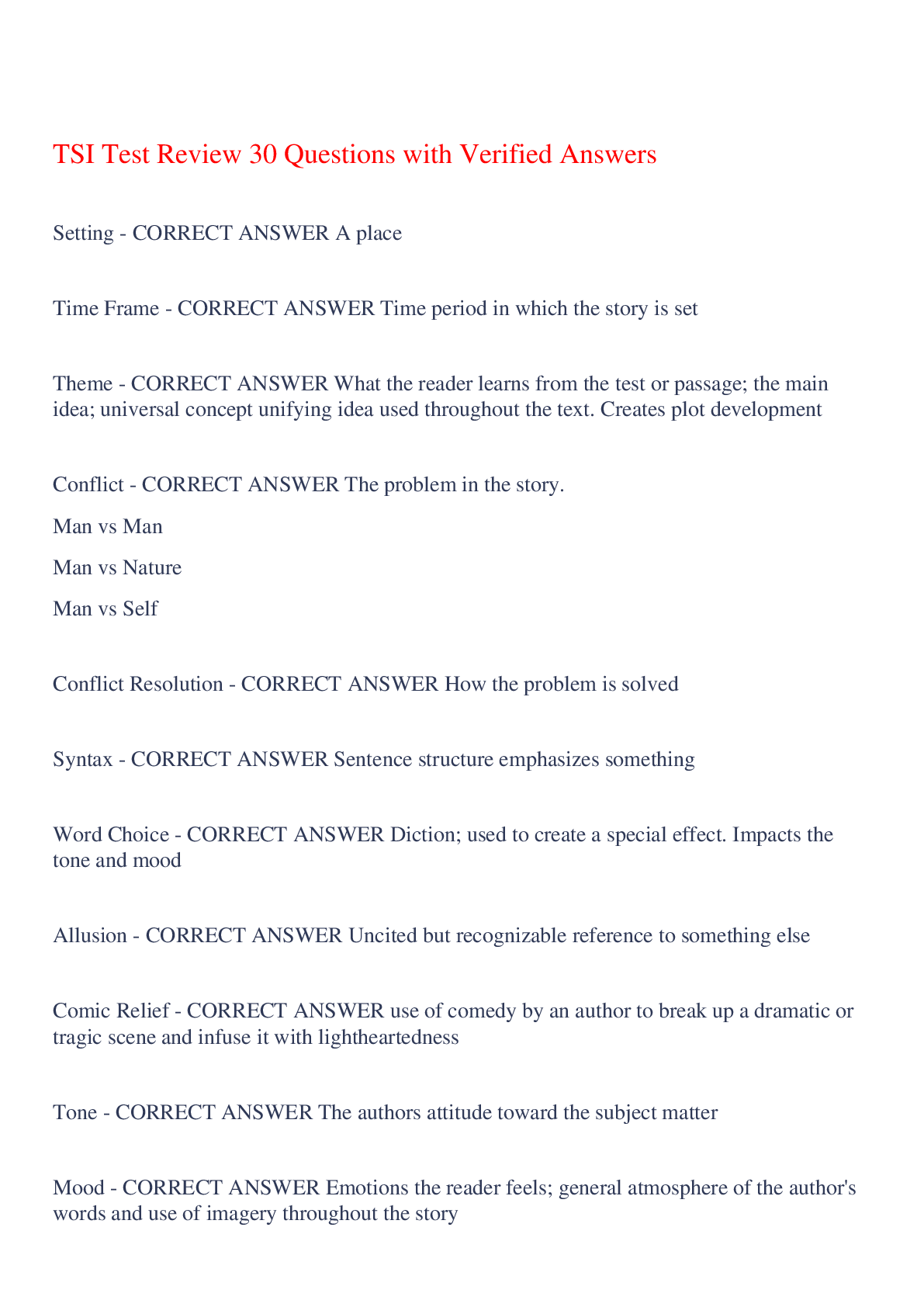 Preview image for TSI Test Review 30 Questions with Verified Answers,100% CORRECT