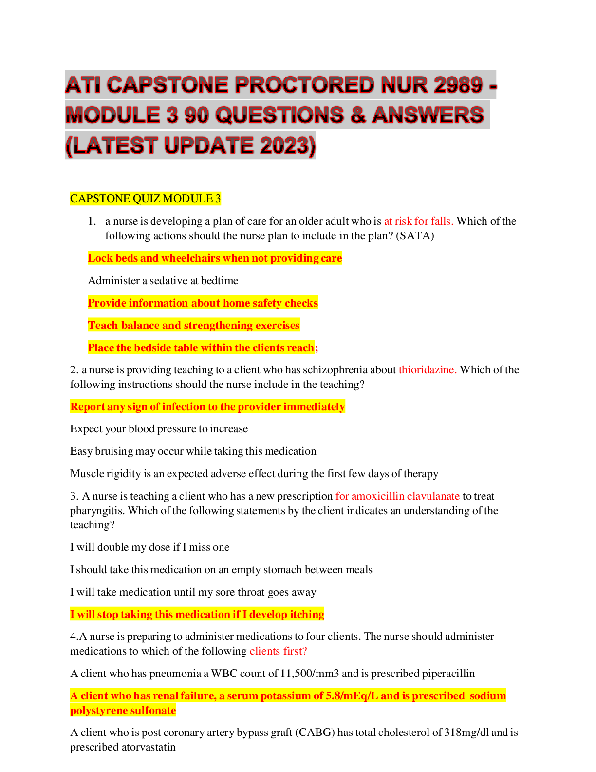 Preview of ATI CAPSTONE PROCTORED NUR 2989 -MODULE 3 90 QUESTIONS & ANSWERS (LATEST UPDATE 2023) 	 CA