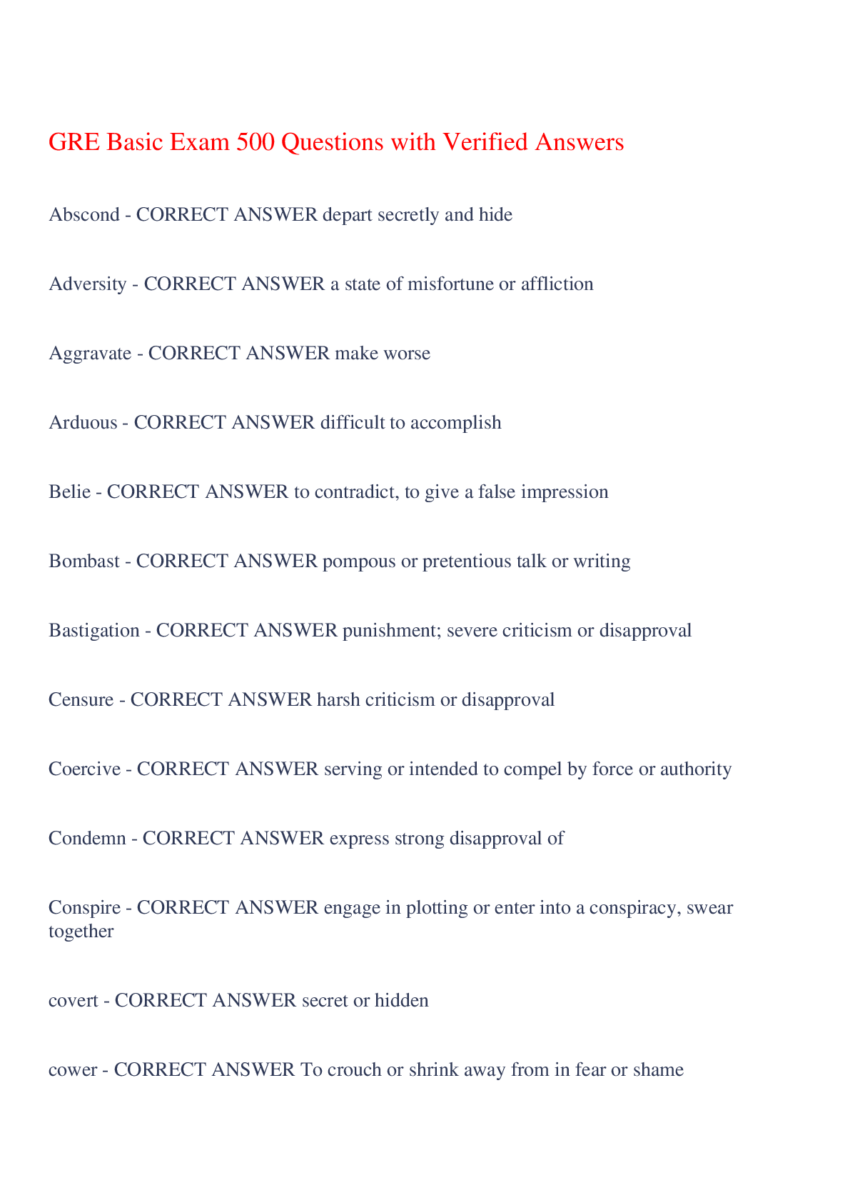 Preview image of GRE Basic Exam 500 Questions with Verified Answers,100% CORRECT document