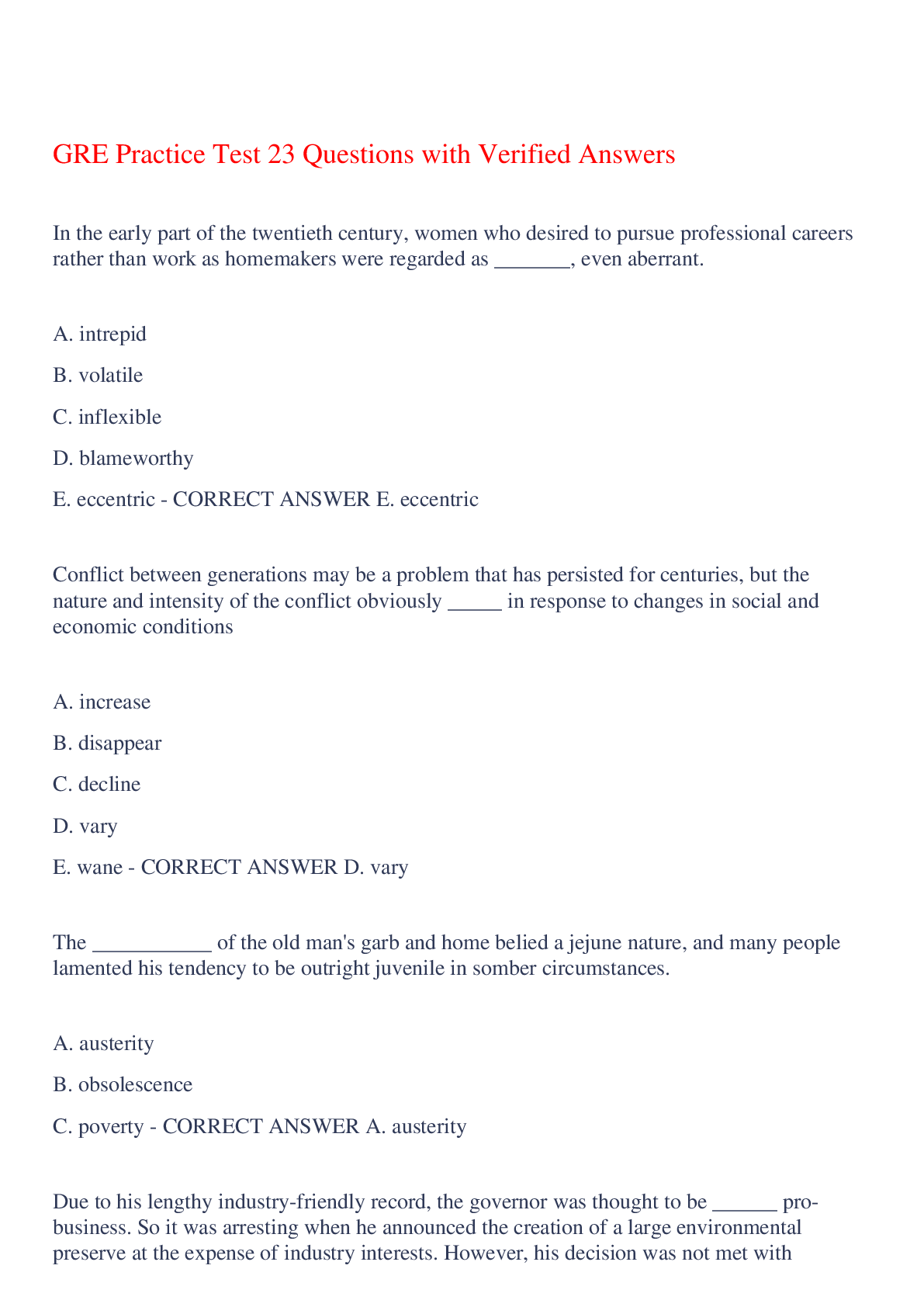 Preview image for GRE Practice Test 23 Questions with Verified Answers,100% CORRECT