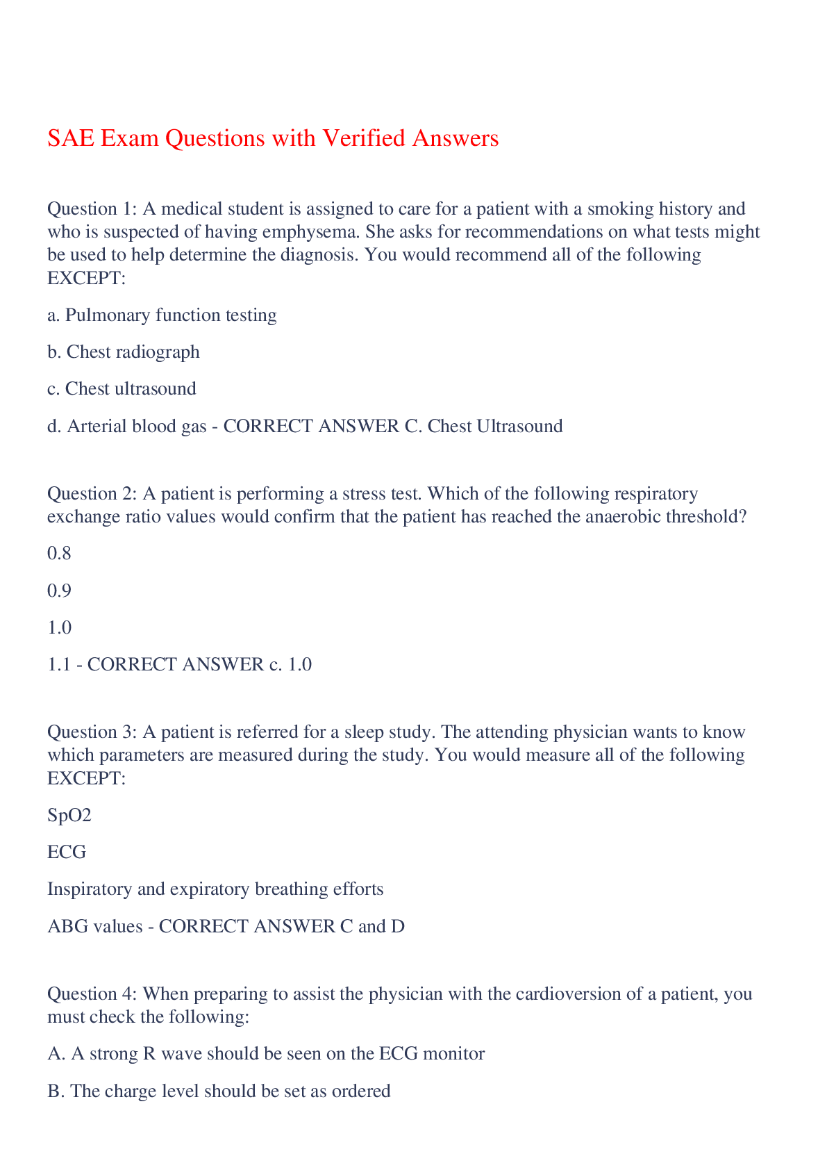 Preview image for SAE Exam Questions with Verified Answers,100% CORRECT
