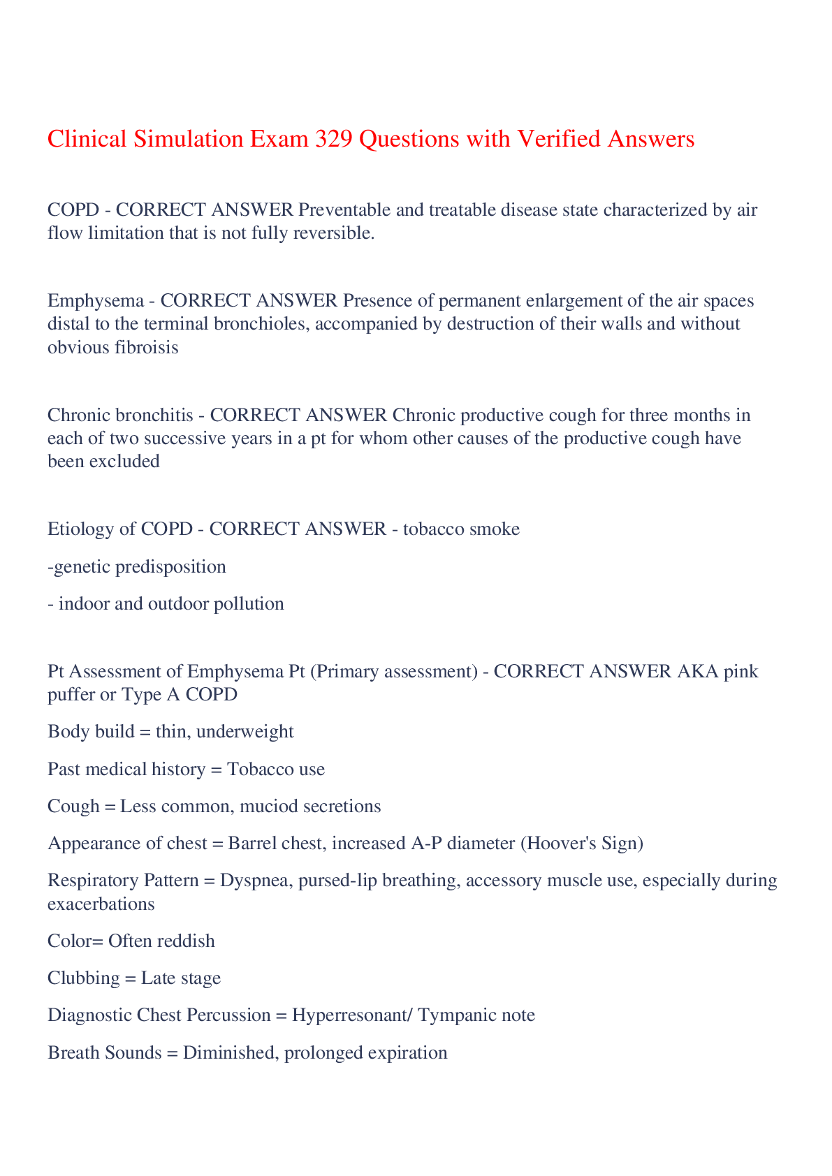 Preview image for Clinical Simulation Exam 329 Questions with Verified Answers,100% CORRECT