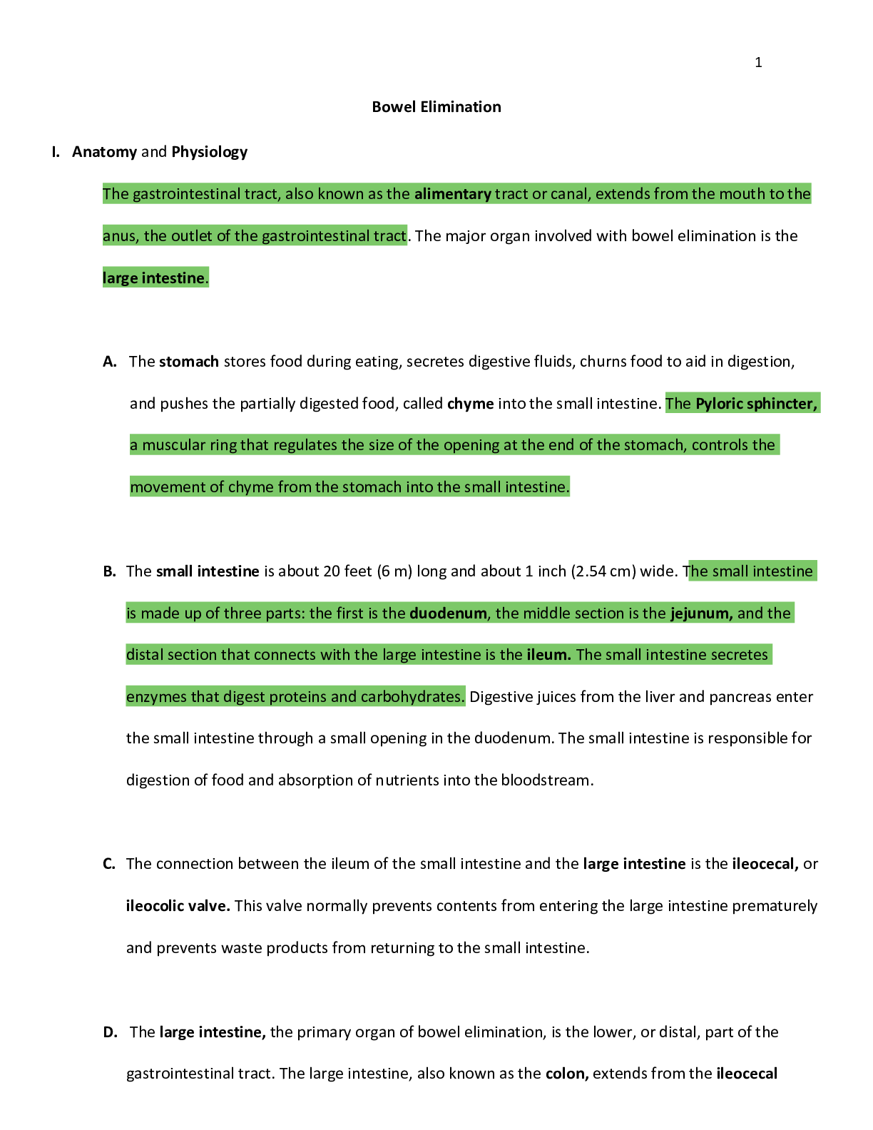 Preview image for ATI Bowel Elimination Lecture Outline