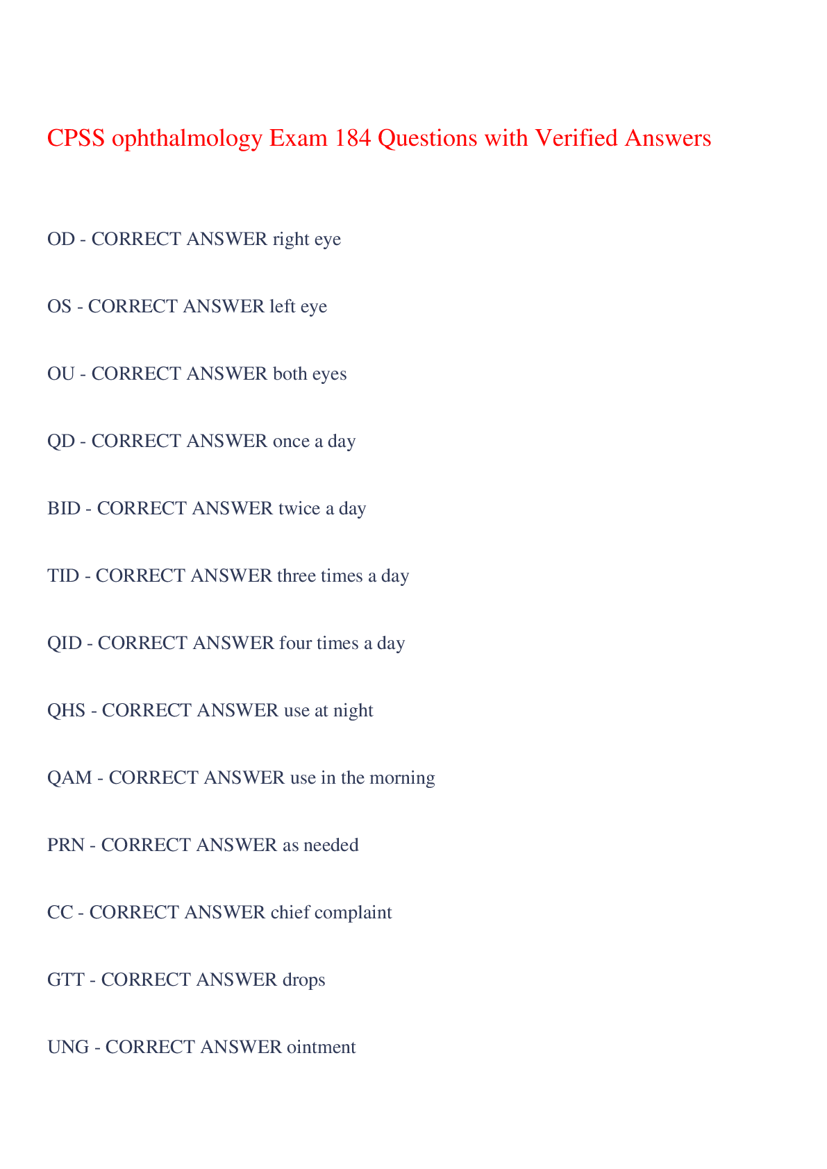Preview image for CPSS ophthalmology Exam 184 Questions with Verified Answers,100% CORRECT