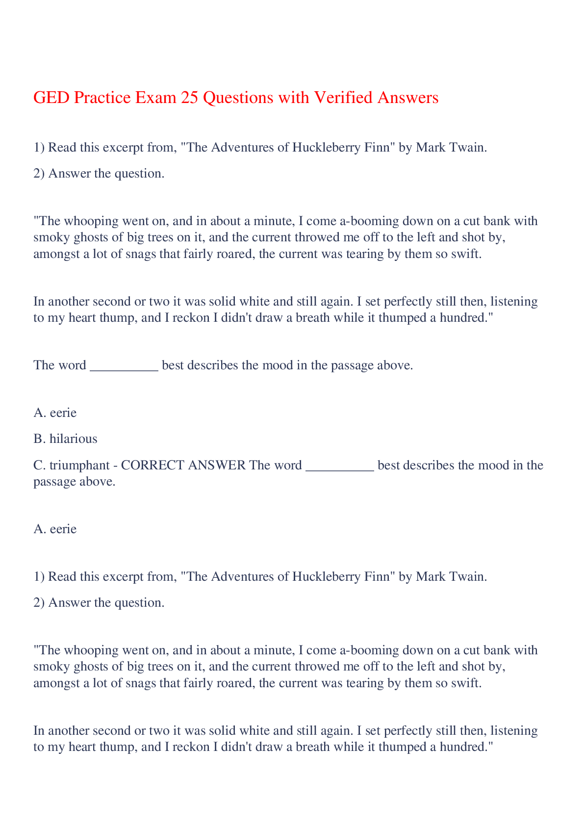 Preview of GED Practice Exam 25 Questions with Verified Answers,100% CORRECT