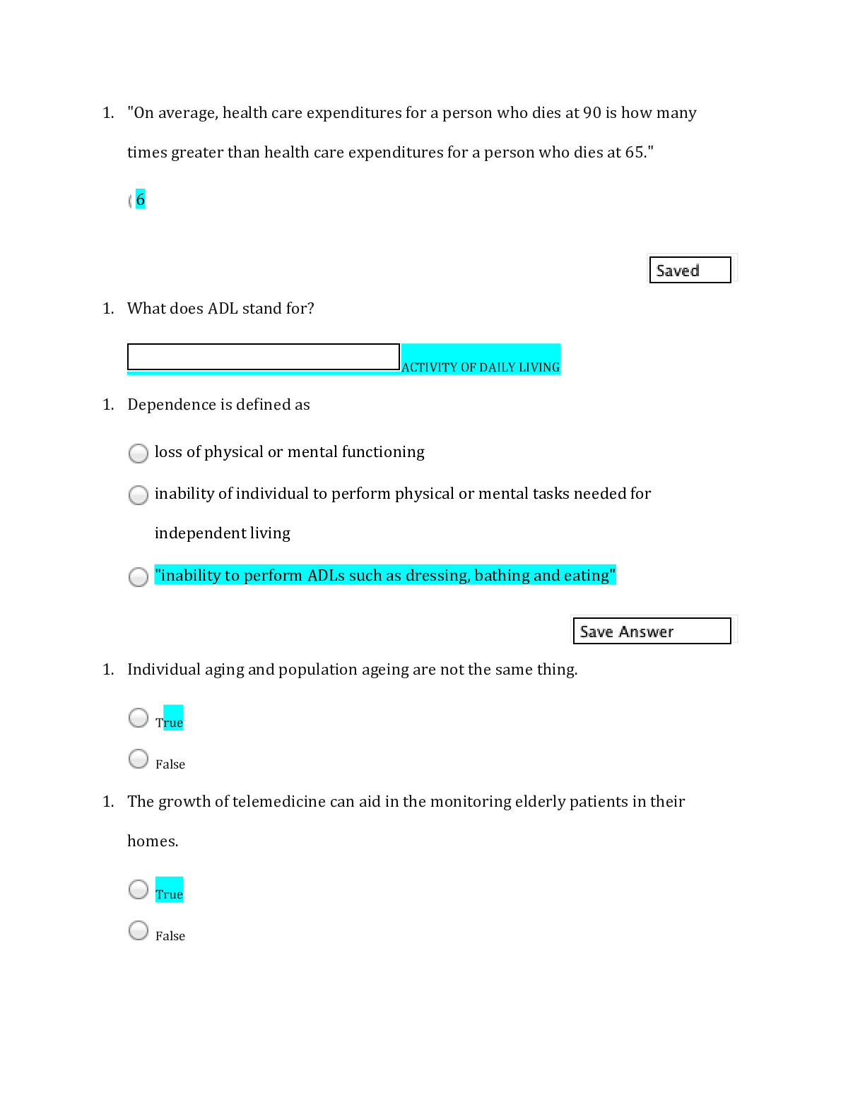 Preview image of ATI Gerontology Exam 1 document