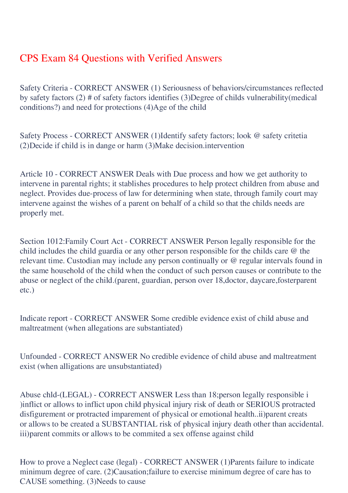 Preview image for CPS Exam 84 Questions with Verified Answers,100% CORRECT