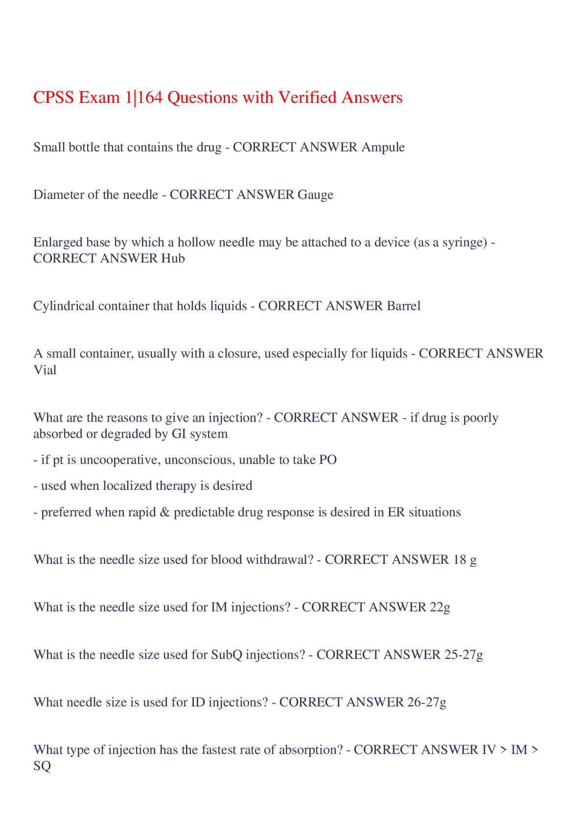 Preview image for CPSS Exam 1|164 Questions with Verified Answers,100% CORRECT
