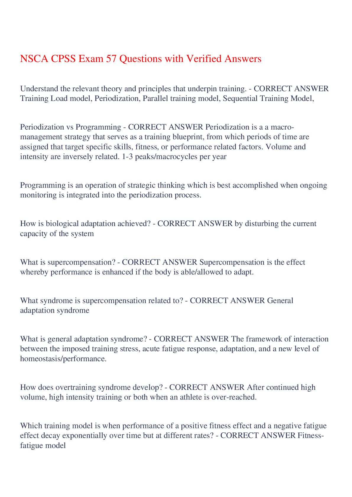 Preview image for NSCA CPSS Exam 57 Questions with Verified Answers,100% CORRECT