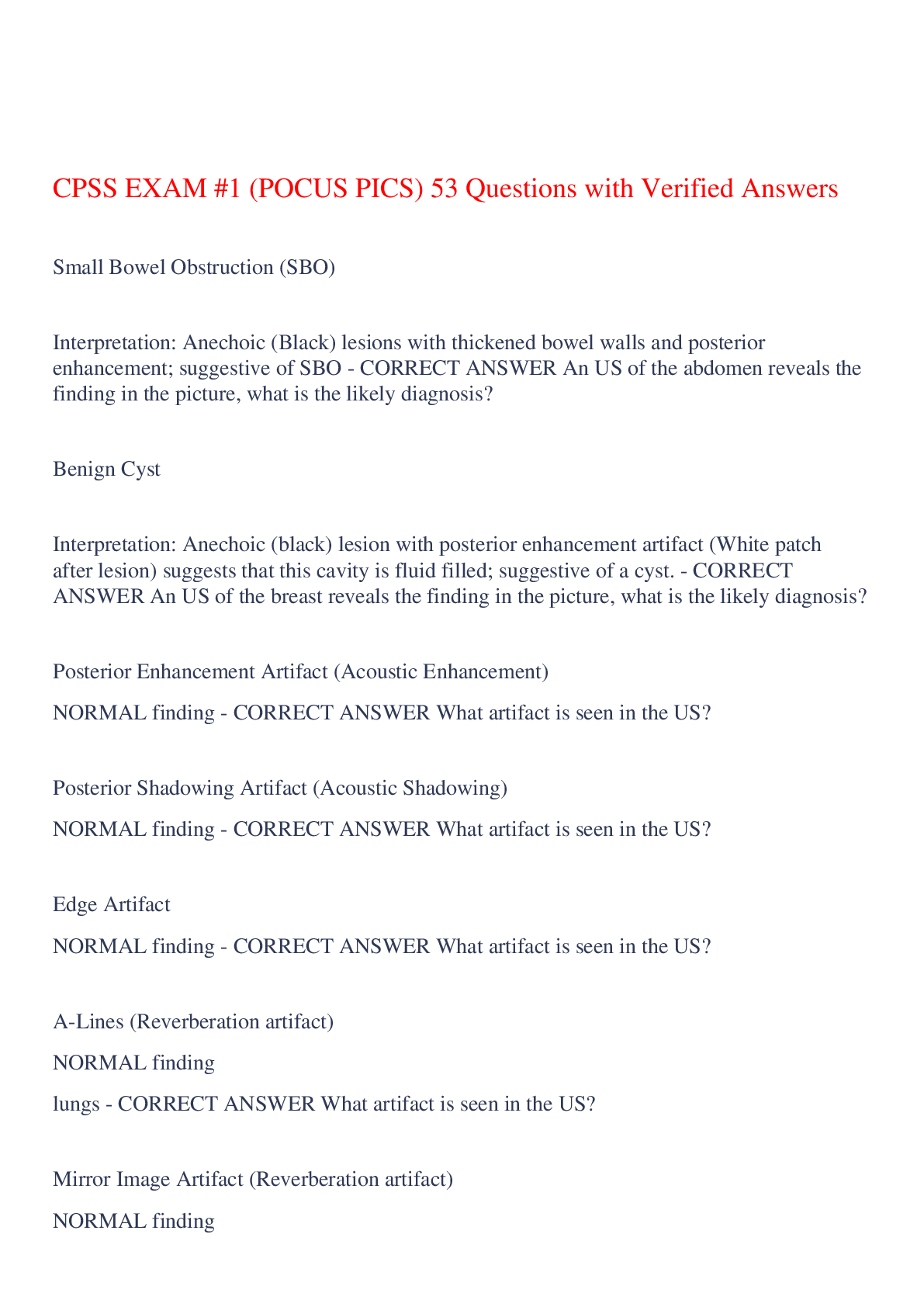 Preview image for CPSS EXAM #1 (POCUS PICS) 53 Questions with Verified Answers,100% CORRECT