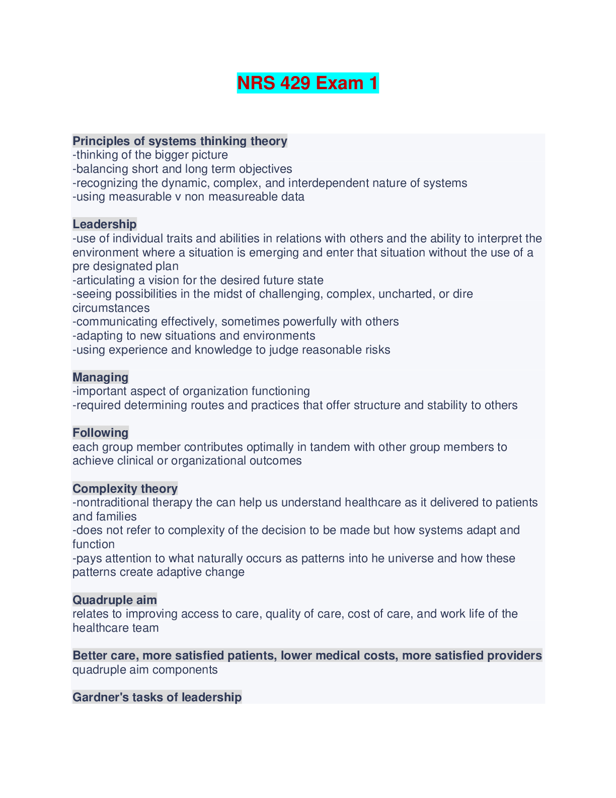 NRS 429 Exam 1 - Questions and Answers