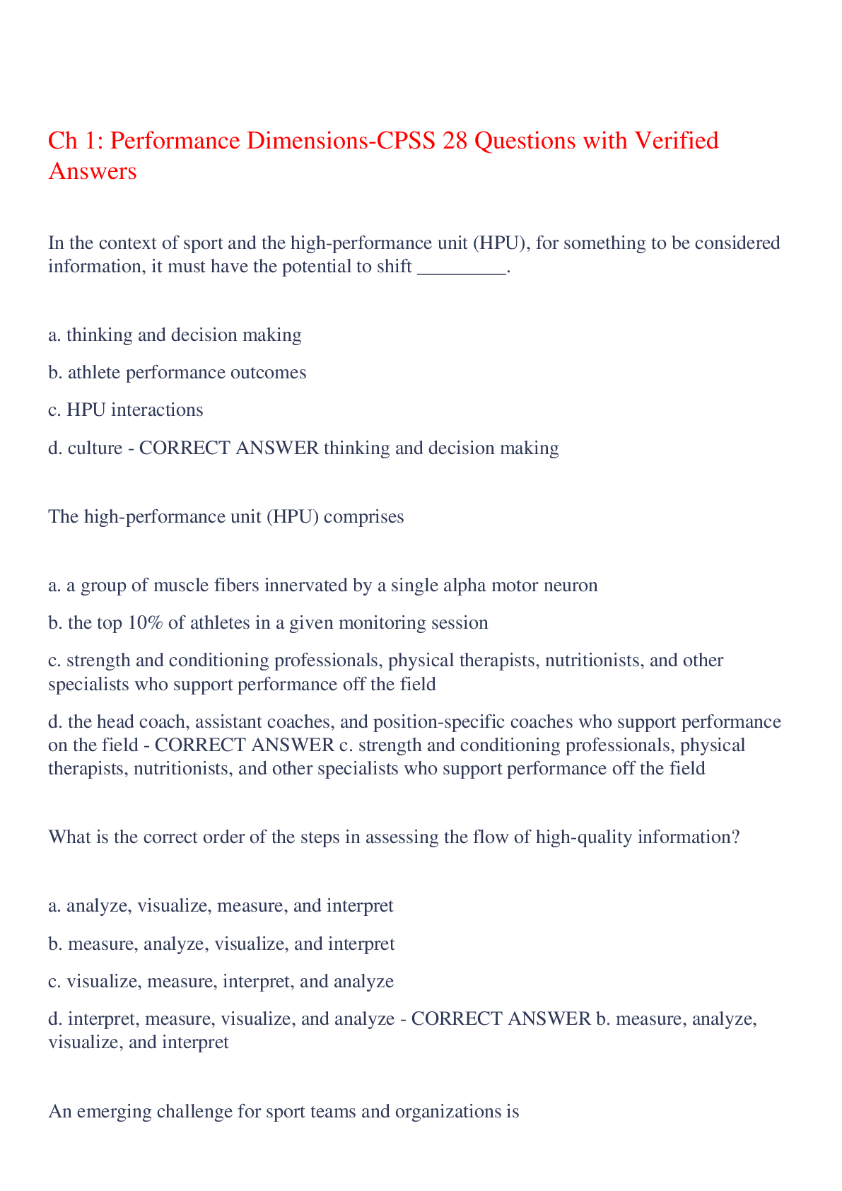 Preview image for Ch 1: Performance Dimensions-CPSS 28 Questions with Verified Answers,100% CORRECT