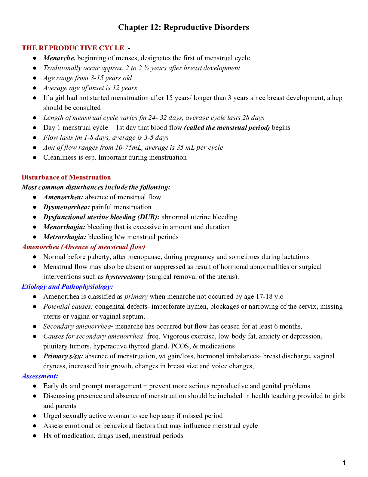 Preview of ADVANCED MED SURG 246 Reproductive Disorders Group