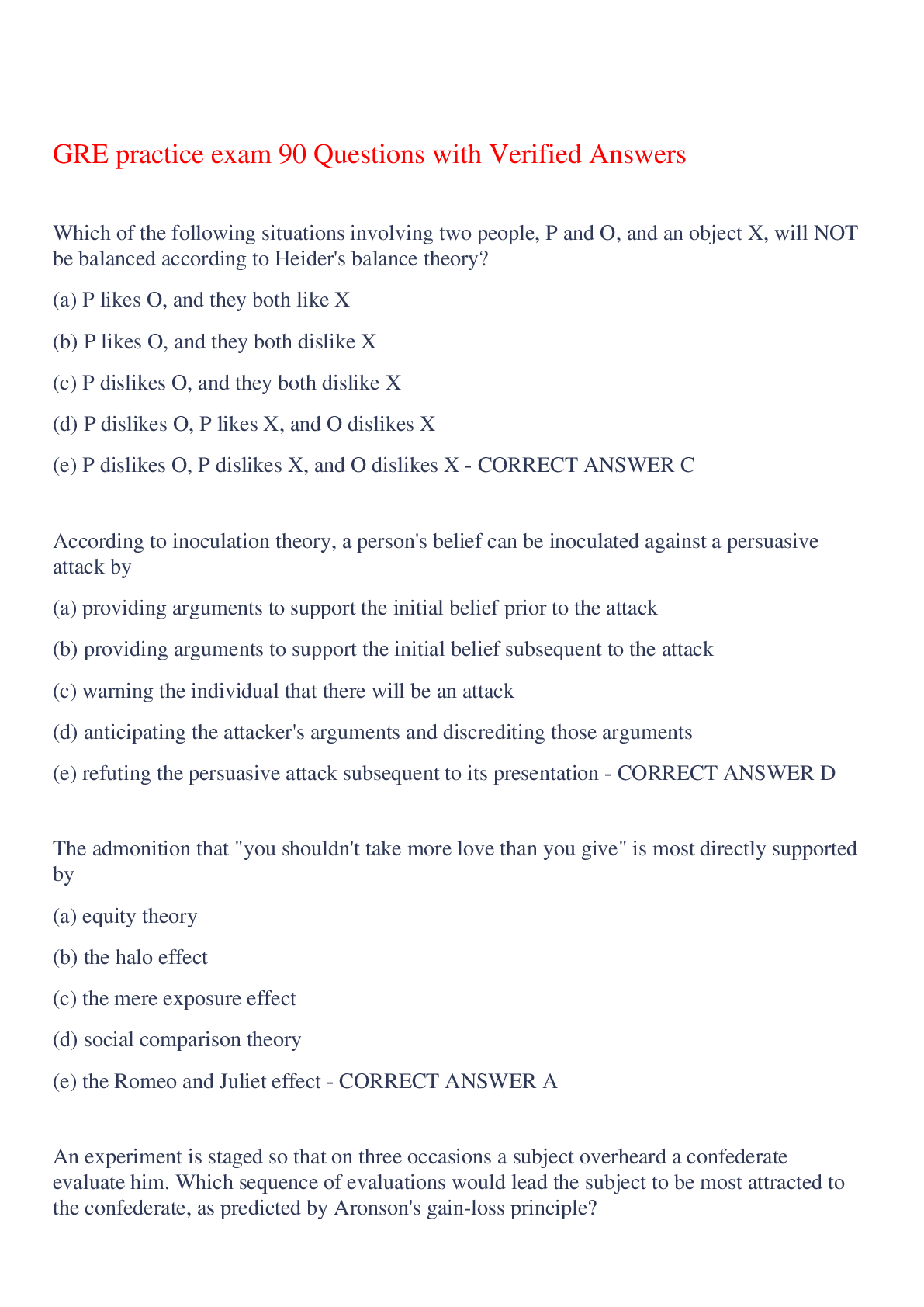 Preview of GRE practice exam 90 Questions with Verified Answers,100% CORRECT