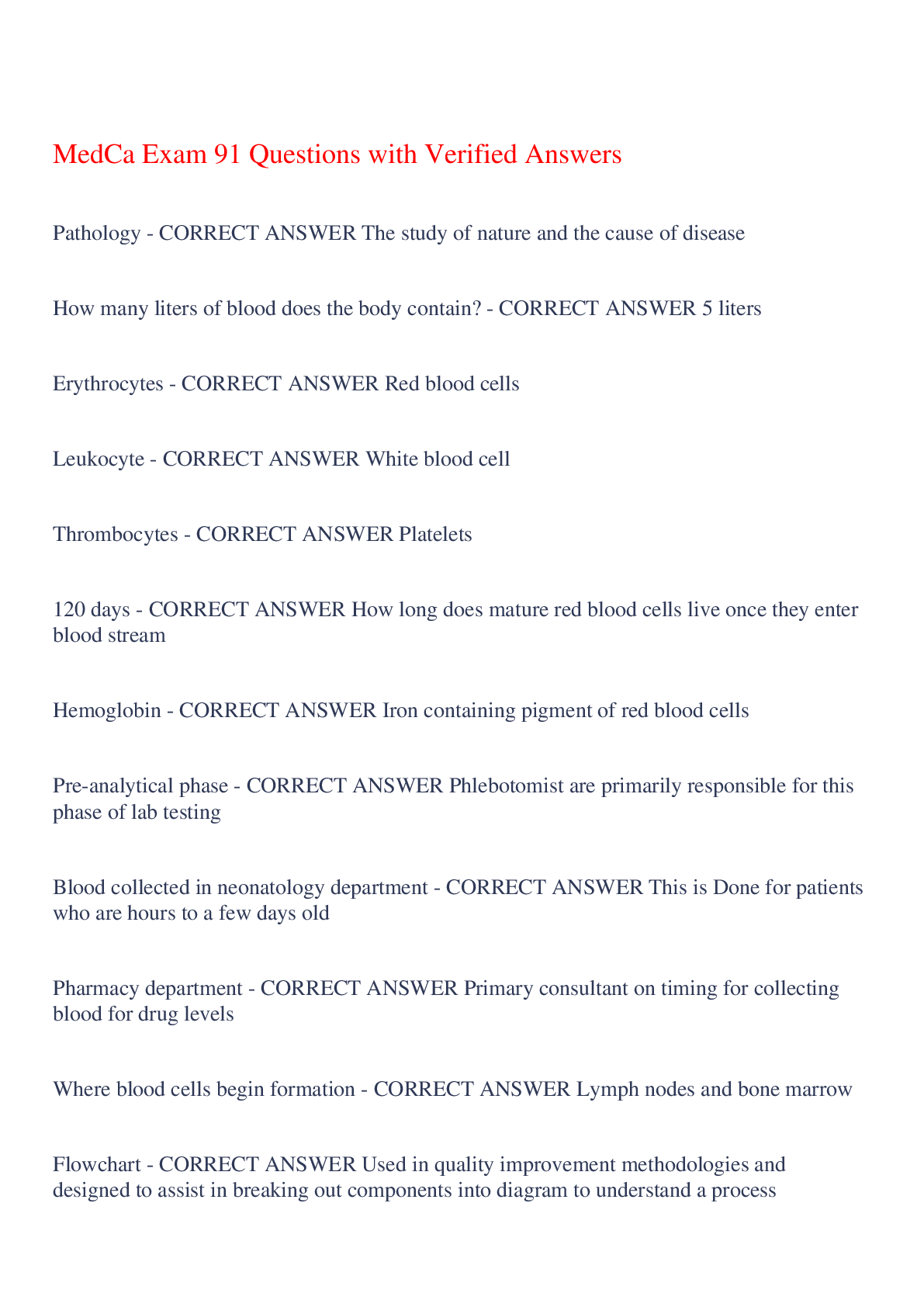 Preview image for MedCa Exam 91 Questions with Verified Answers,100% CORRECT