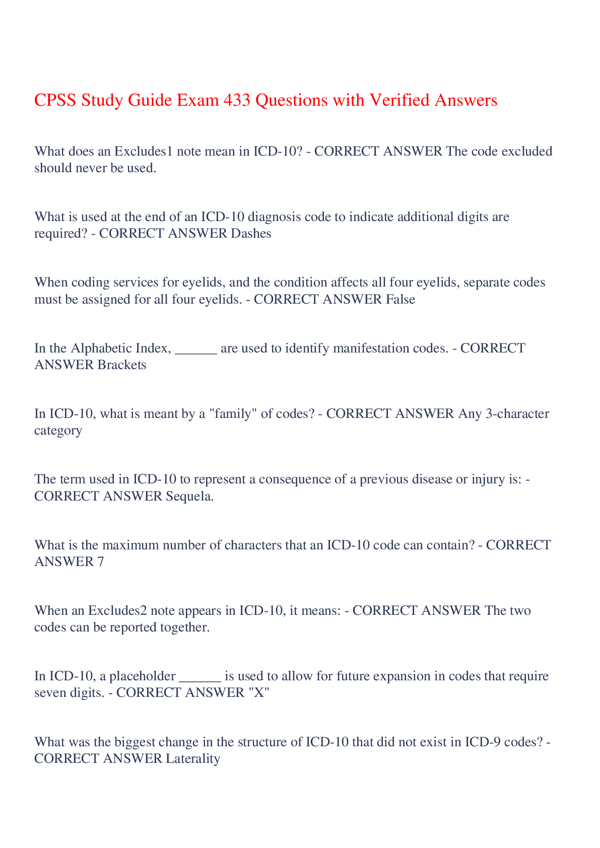 CPSS Study Guide Exam 433 Questions with Verified Answers,100% CORRECT