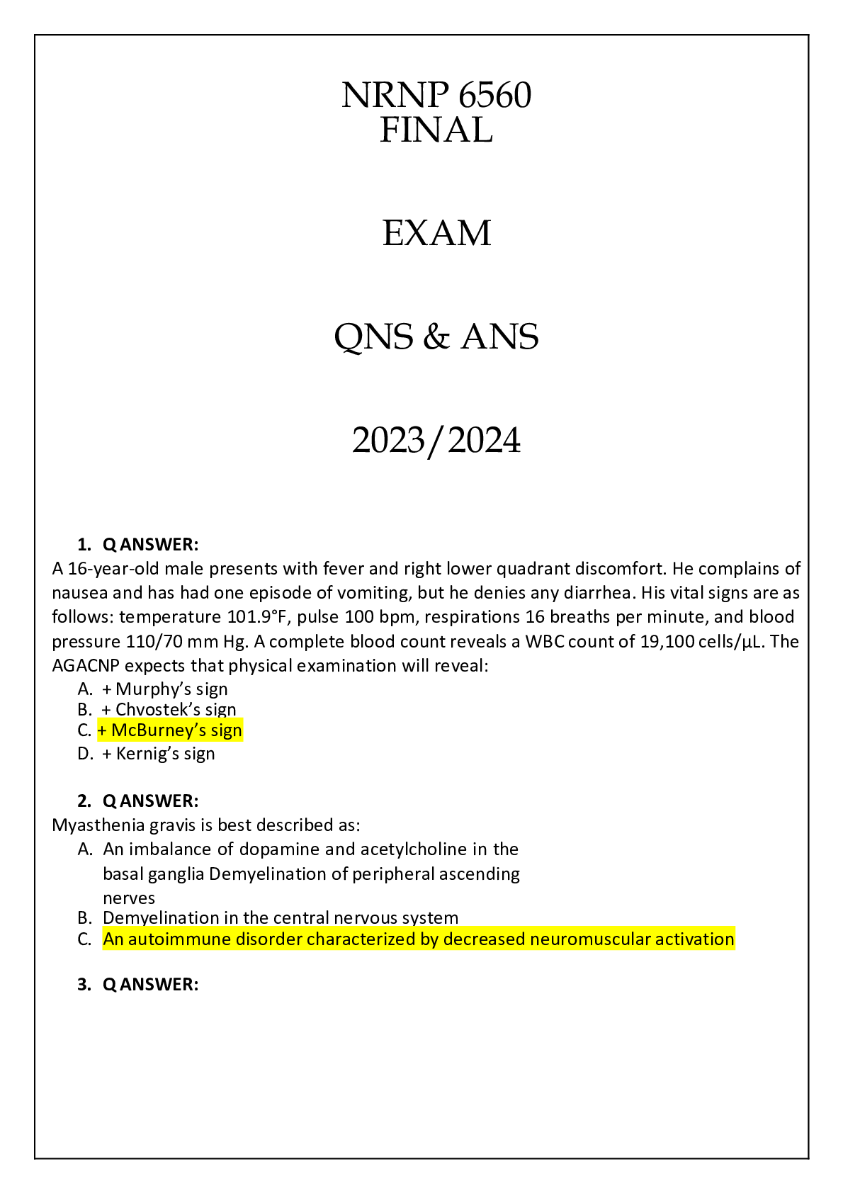 Recommended document preview for NRNP 6560 FINAL EXAM QNS & ANS 20232024 WALDEN UNI