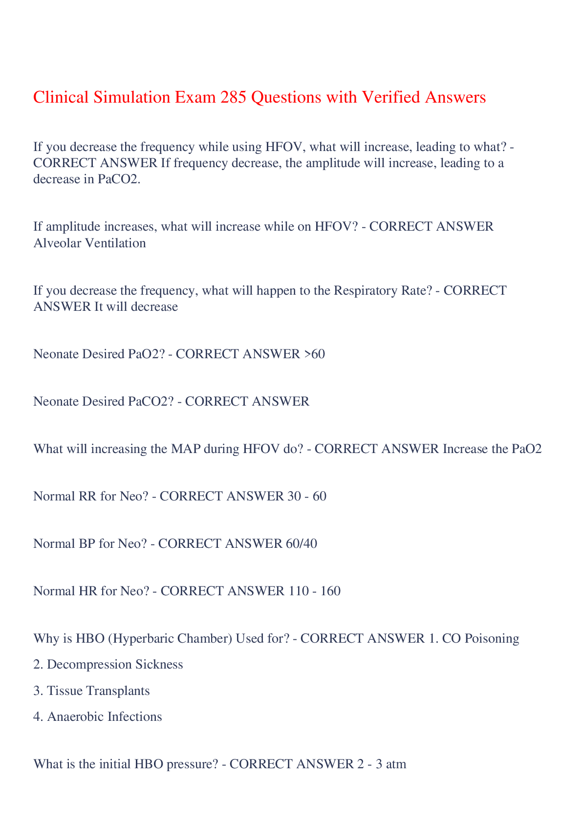 Preview of Clinical Simulation Exam 285 Questions with Verified Answers,100% CORRECT