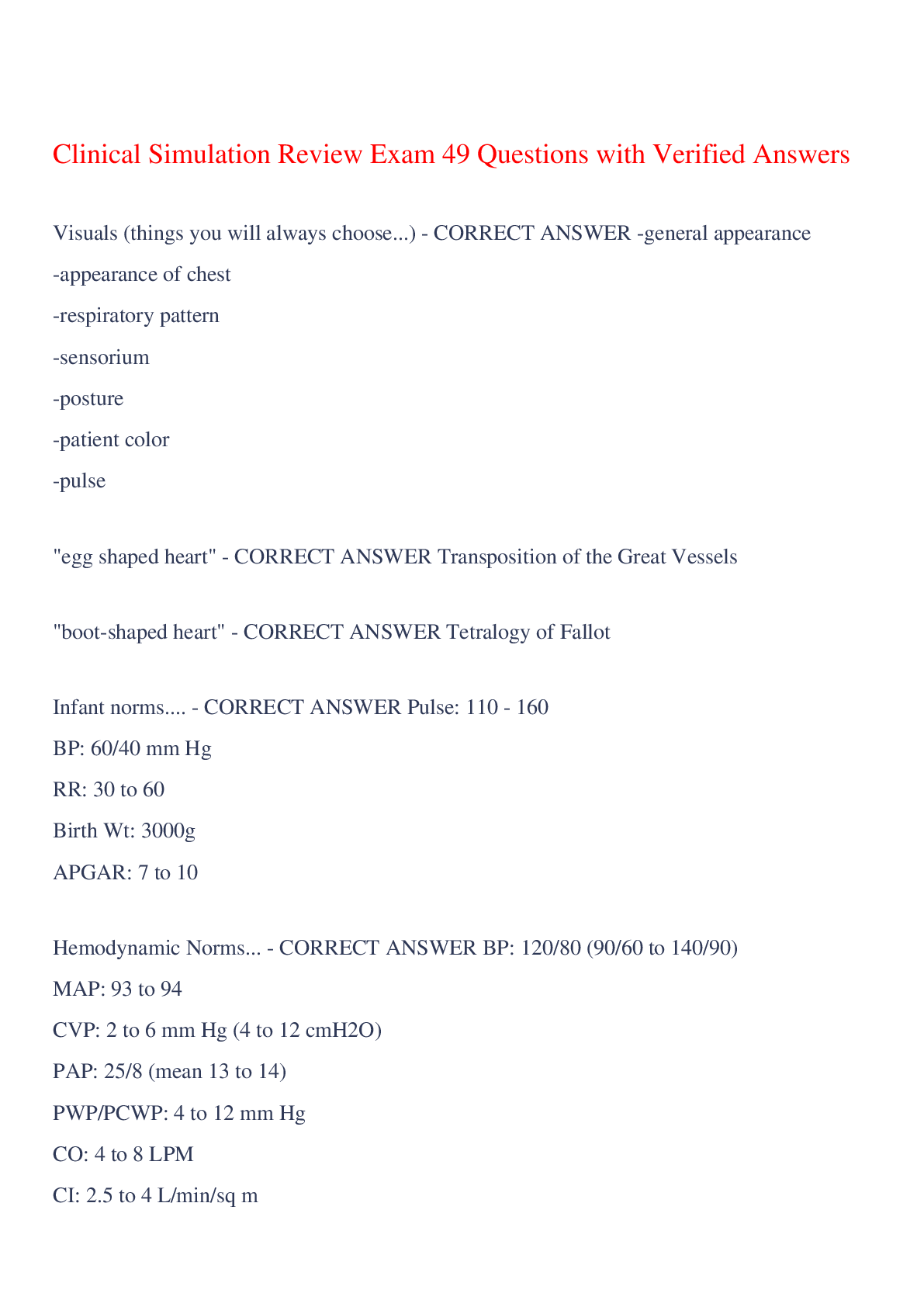 Preview of Clinical Simulation Review Exam 49 Questions with Verified Answers,100% CORRECT