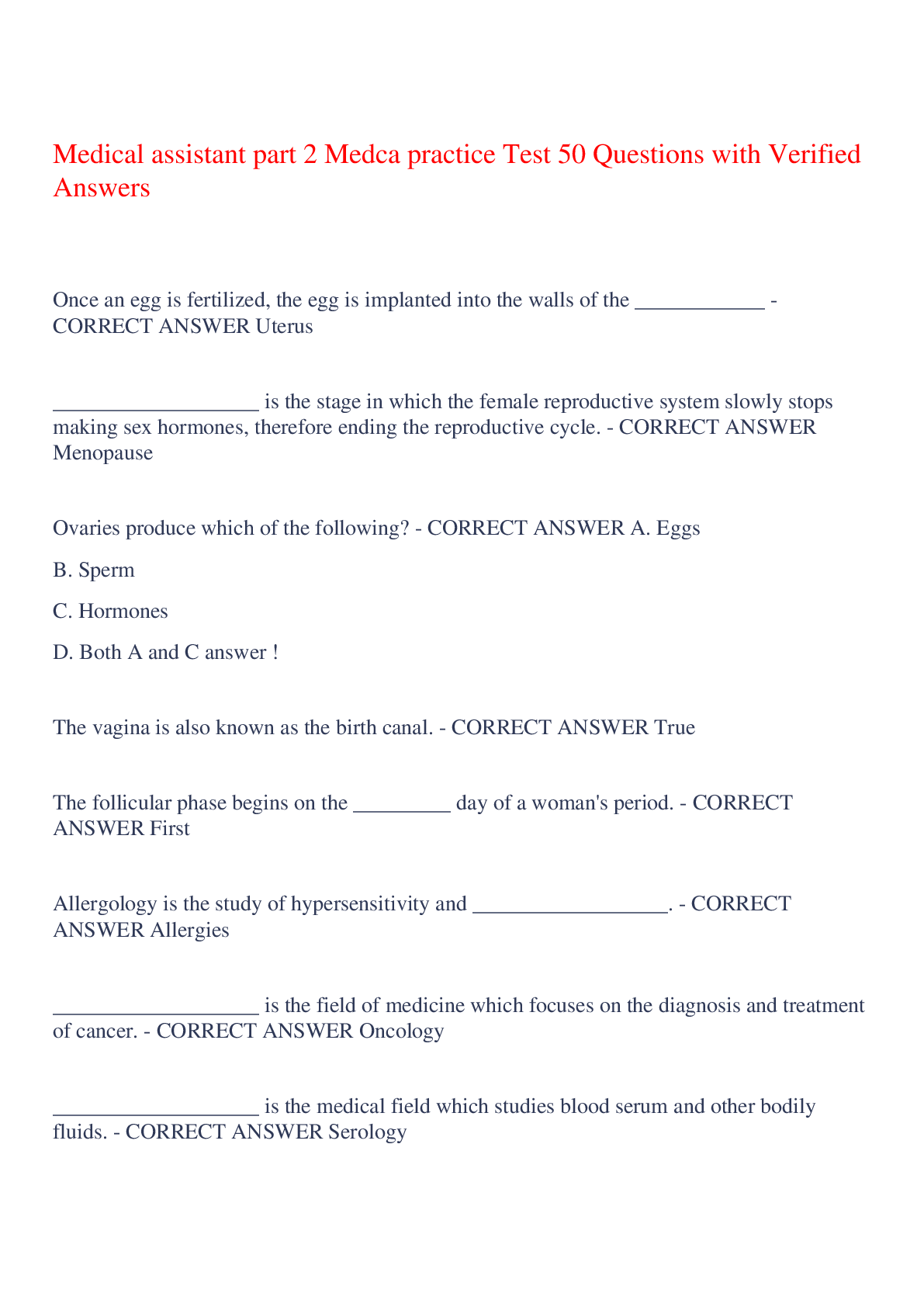 Preview image for Medical assistant part 2 Medca practice Test 50 Questions with Verified Answers,100% CORRECT