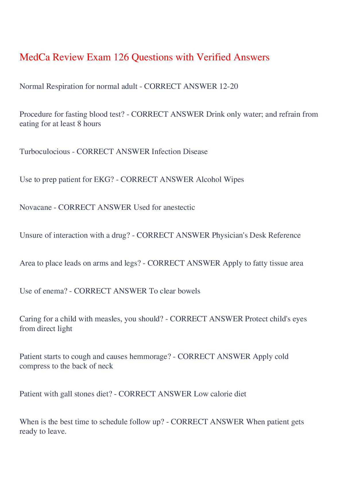 Preview image for MedCa Review Exam 126 Questions with Verified Answers,100% CORRECT