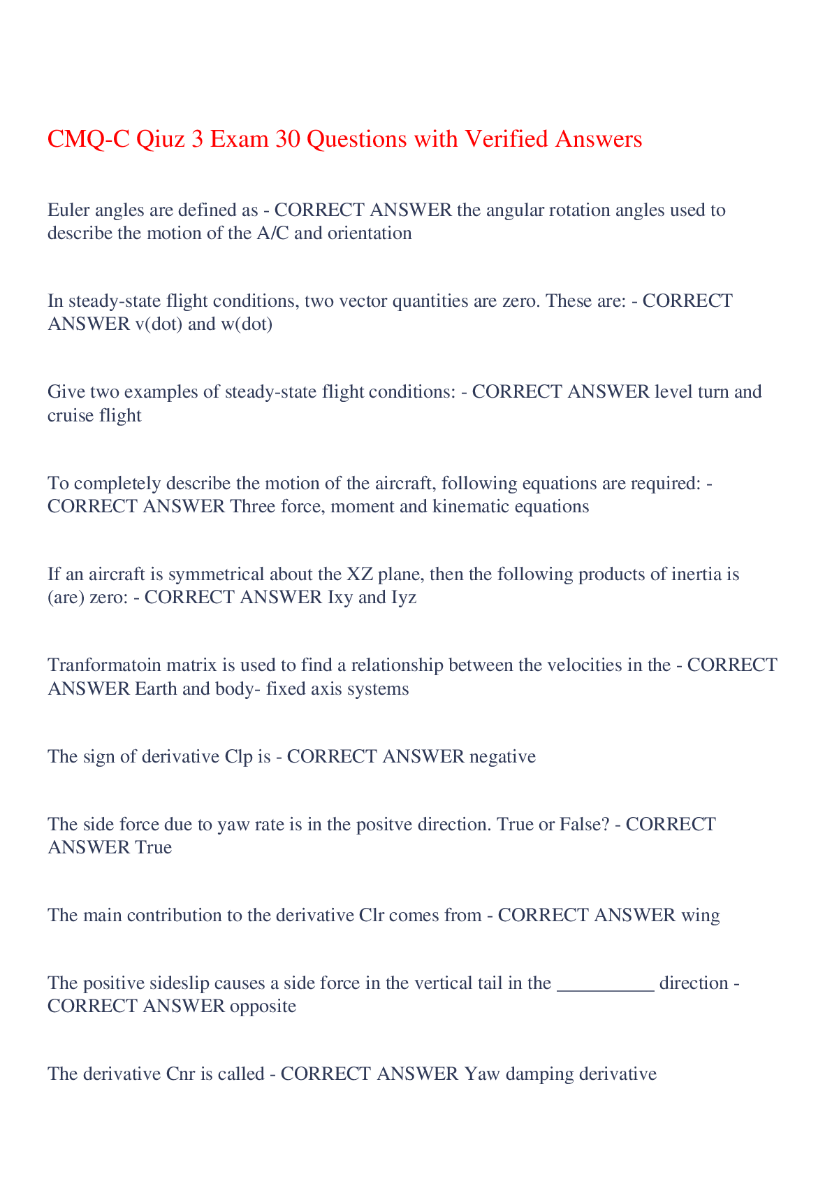 Preview image for CMQ-C Qiuz 3 Exam 30 Questions with Verified Answers,100% CORRECT