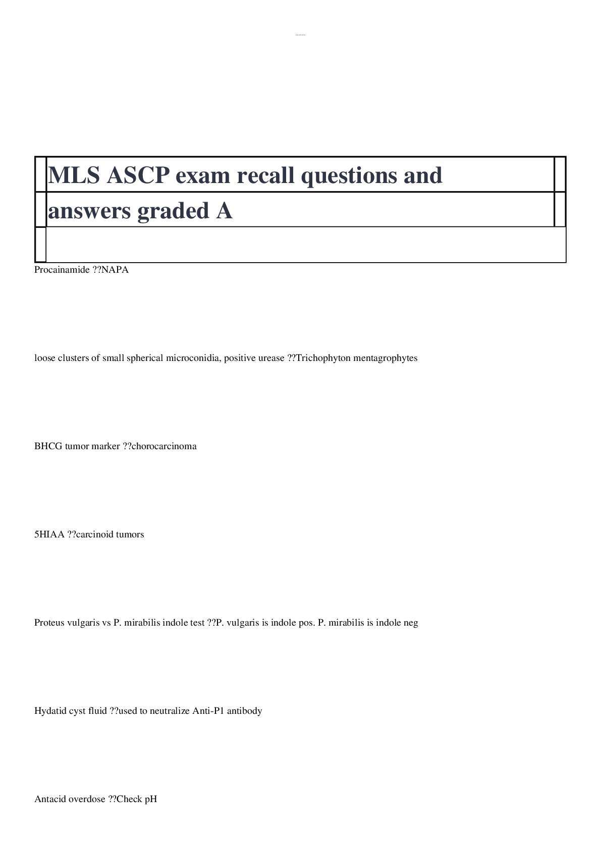 Preview image for MLS ASCP exam recall questions & Answers 2023! 100% CORRECT ANSWERS