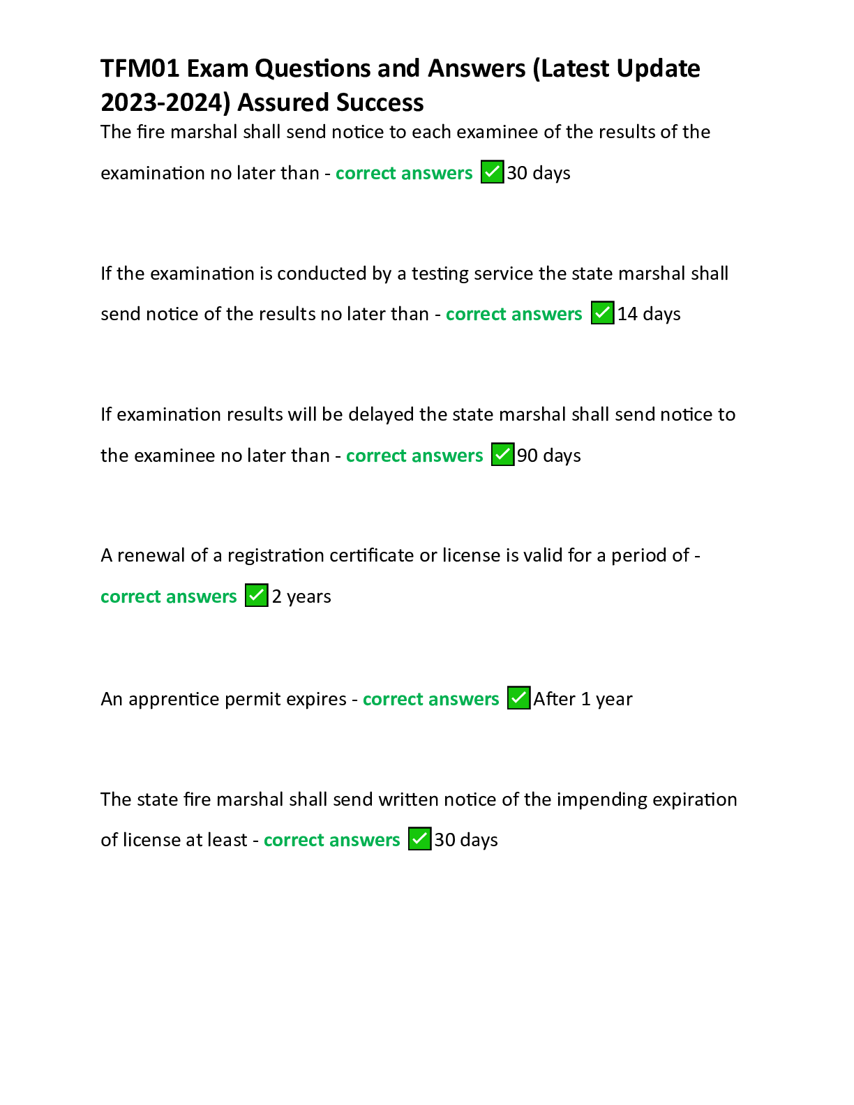 Preview image for TFM01 Exam Questions and Answers (Latest Update 2023-2024) Assured Success