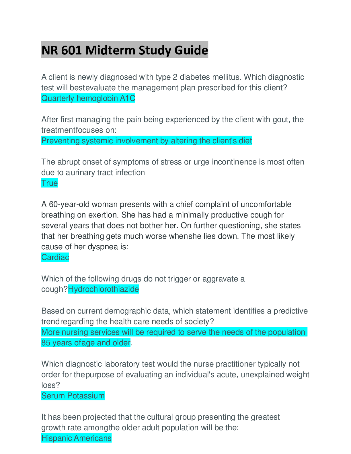 Preview image for NR 601 Midterm Study Guide: Questions & Answers: Updated A+ Guide