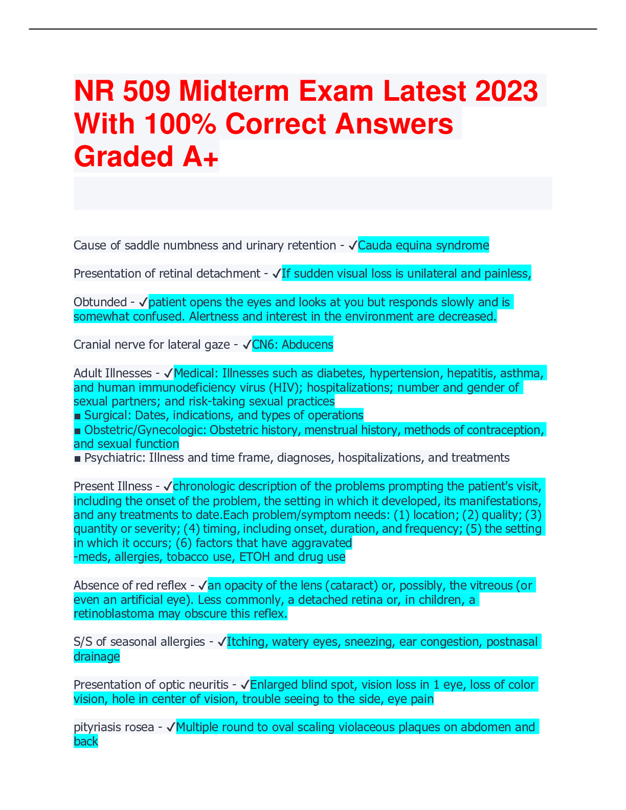 Preview image for NR 509 Midterm Exam Latest 2023 With 100% Correct Answers Graded A+