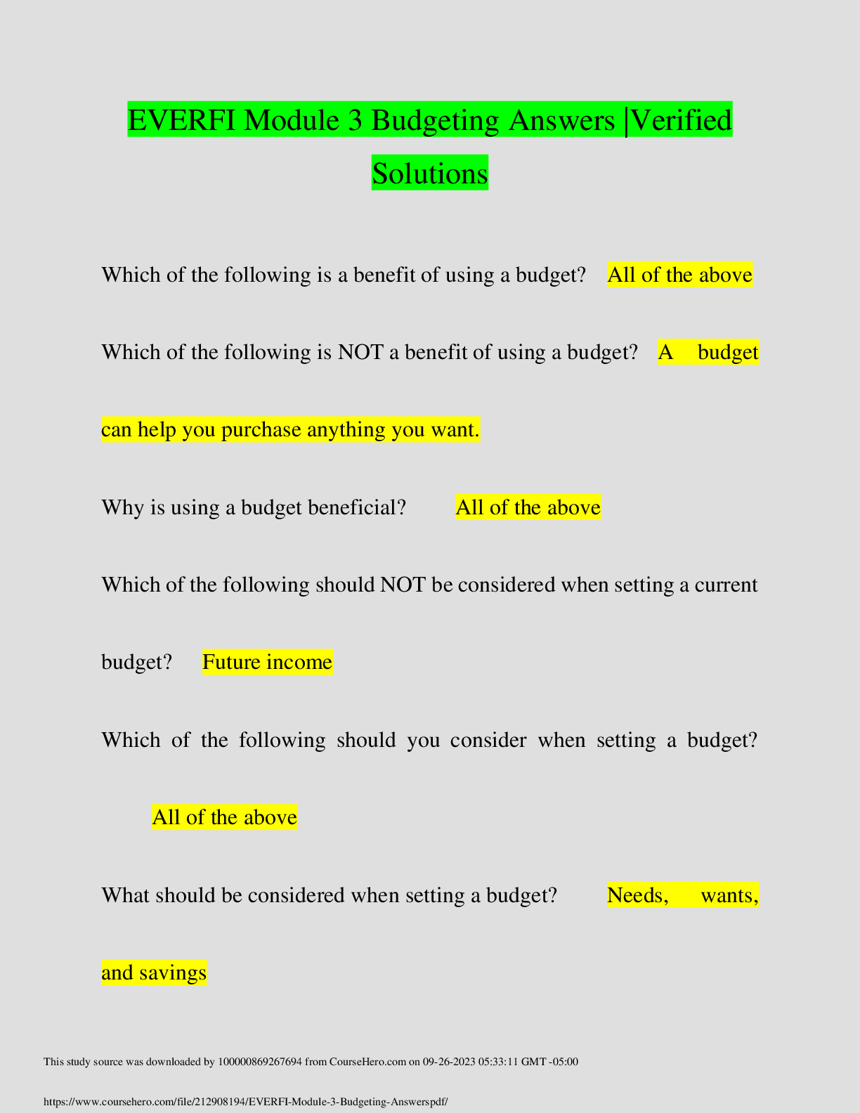 Preview of Everfi Module 3 Questions and Answers 100% pass