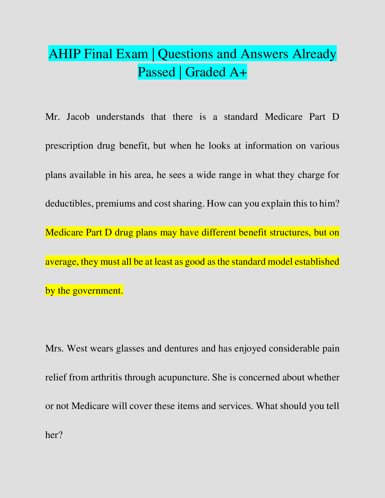 Preview image of AHIP Final Exam 2023 document