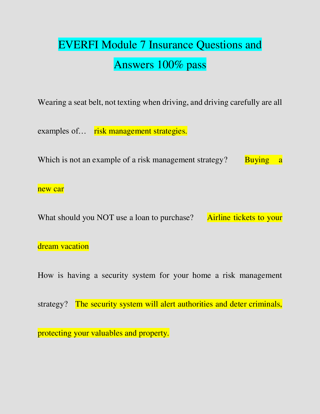 Preview of Everfi Module 7 Questions and Answers 1Everfi Module 7 Questions and Answers 100% pass00% pass