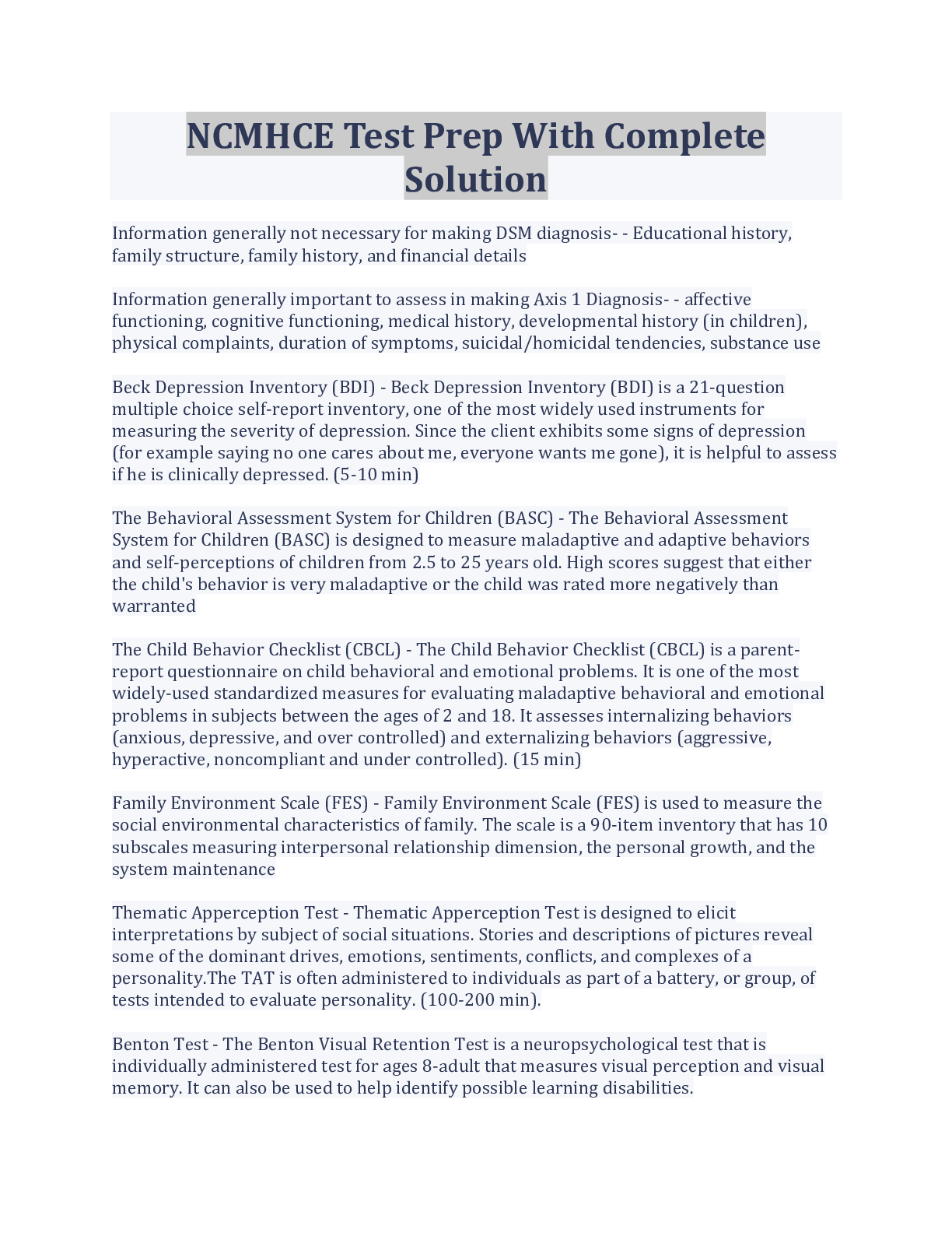 Preview image of NCMHCE Test Prep With Complete Solution document