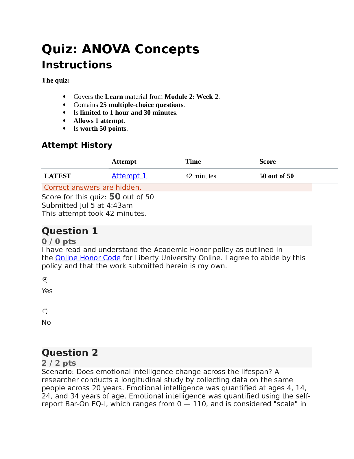 PSYCHOLOGY PSYC 515 Wk 2 Quiz ANOVA Concepts