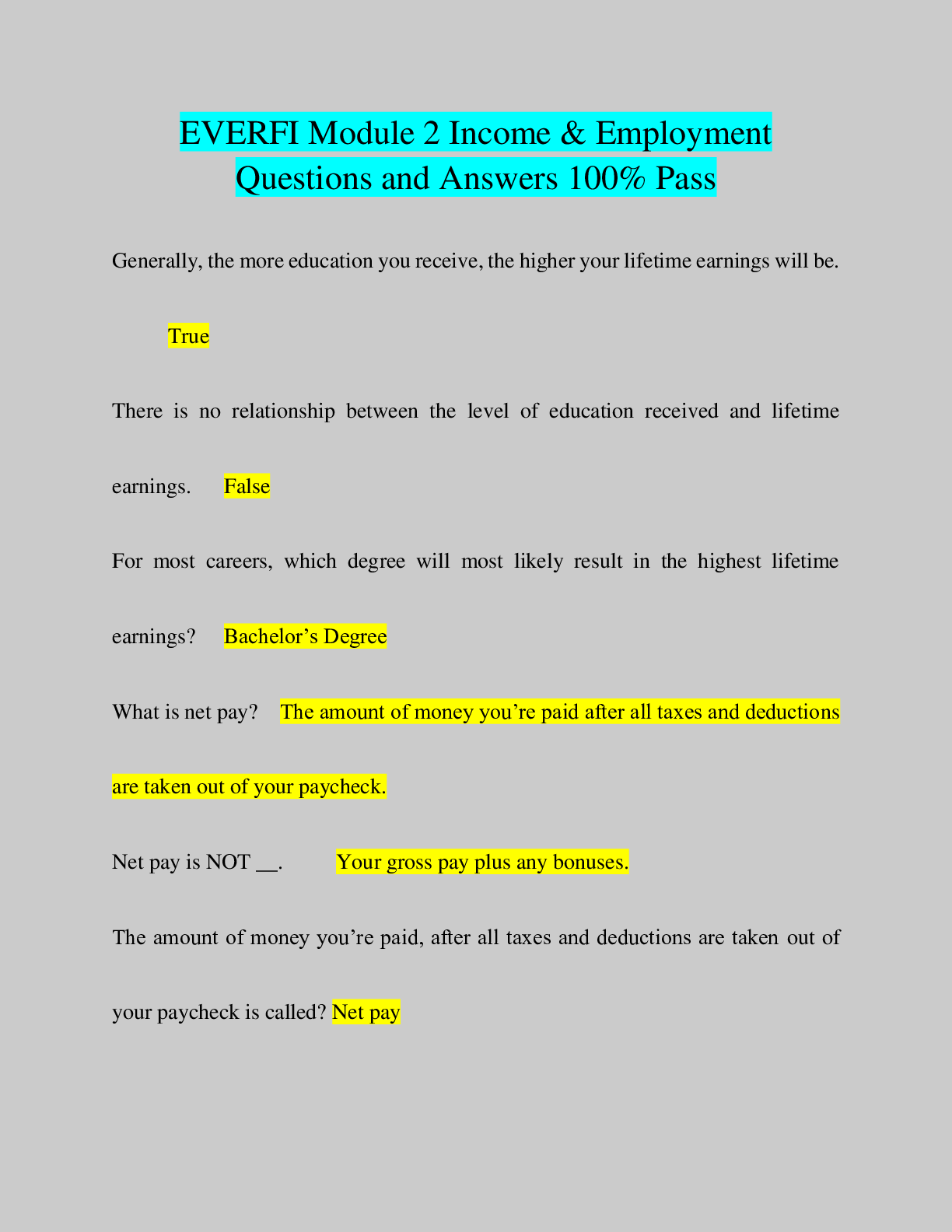 Preview of Everfi Module 2 Questions and Answers 100% pass