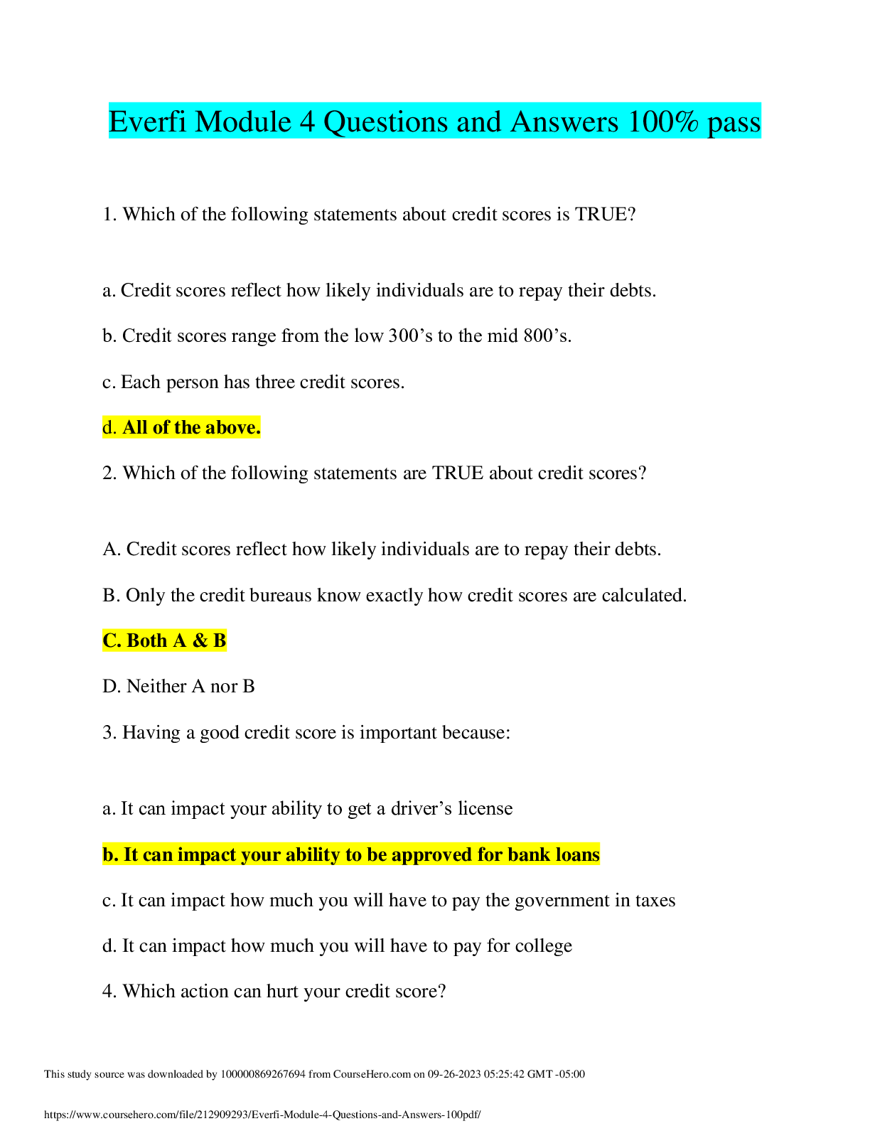 Preview of Everfi Module 4 Questions and Answers 100% pass