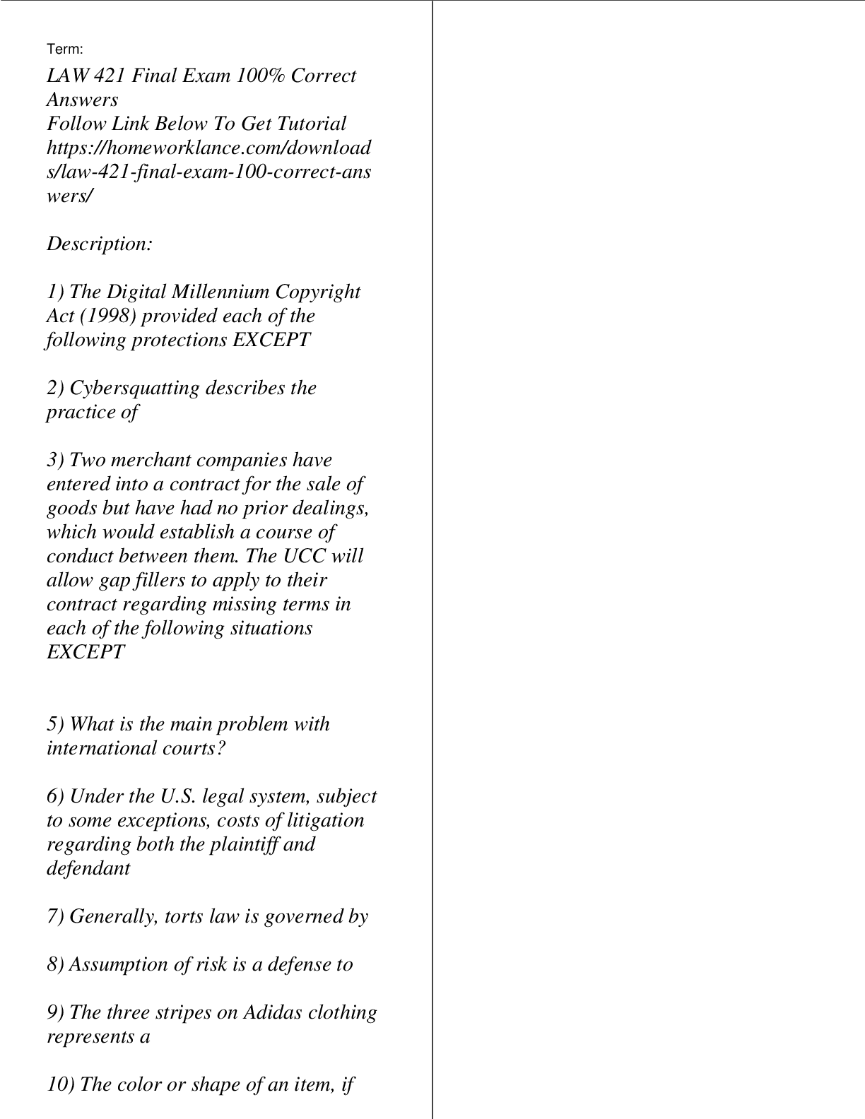 Preview image of LAW 421 Final Exam 100% Correct Answers document