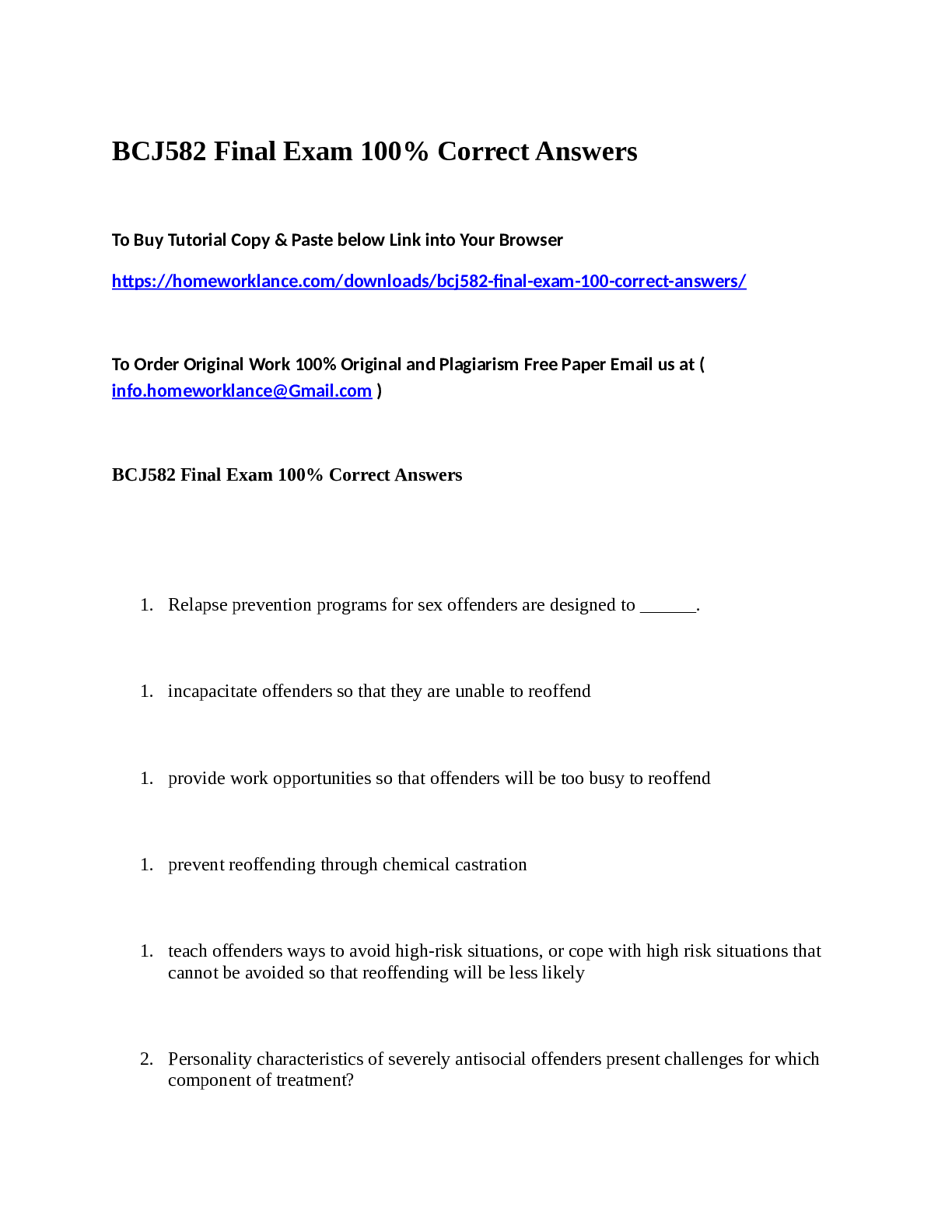 Preview image of BCJ582 Final Exam 100% Correct Answers document