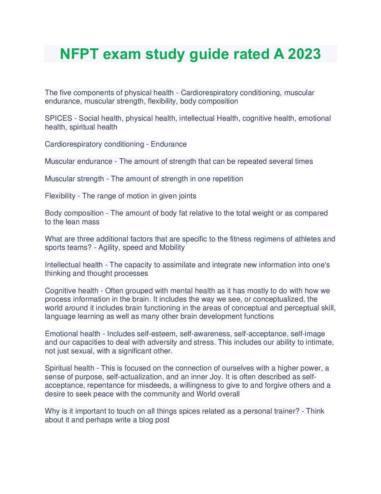 Preview image of NFPT exam study guide rated A 2023 document