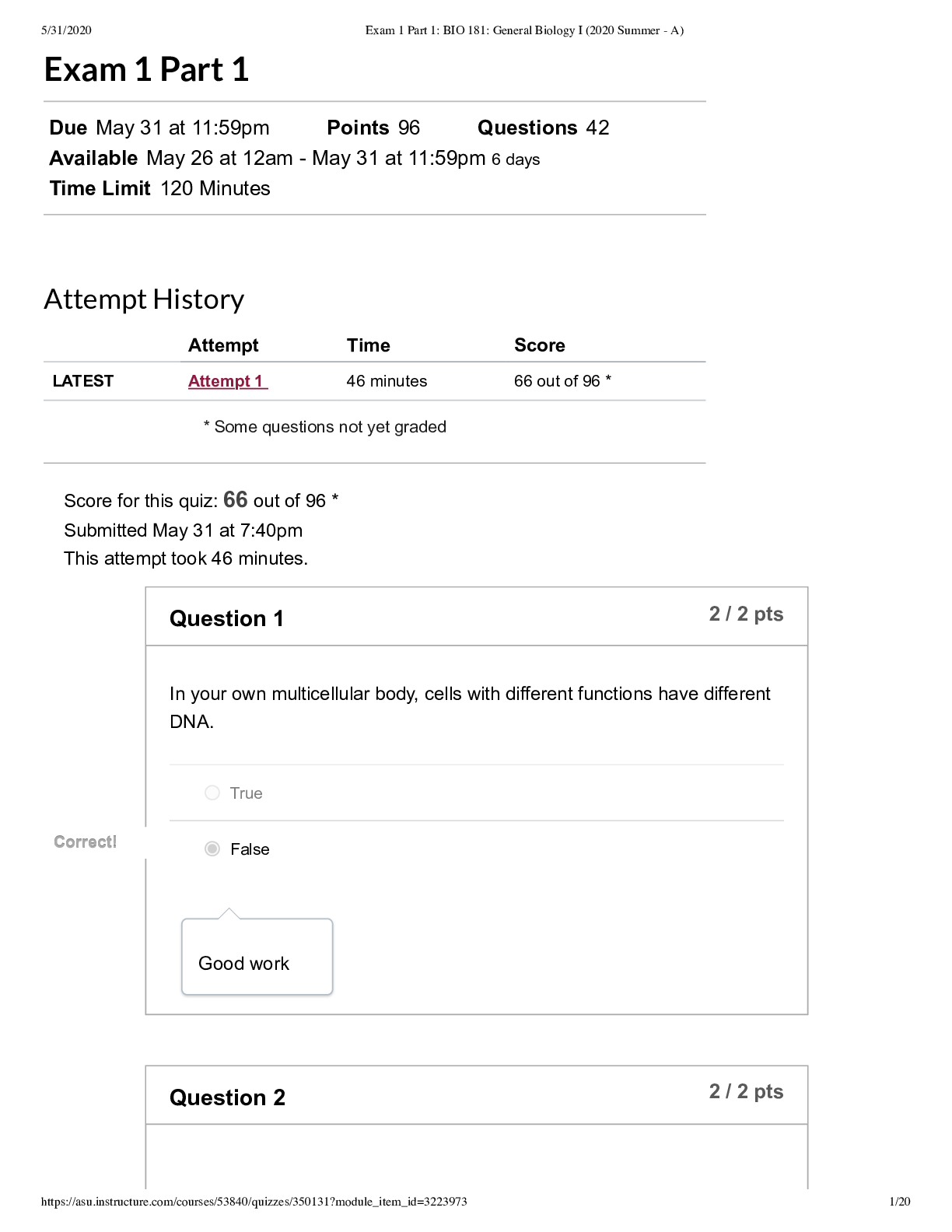 Preview of BIO 181 EXAM 1 COMPLETED 2022 (GRADED)
