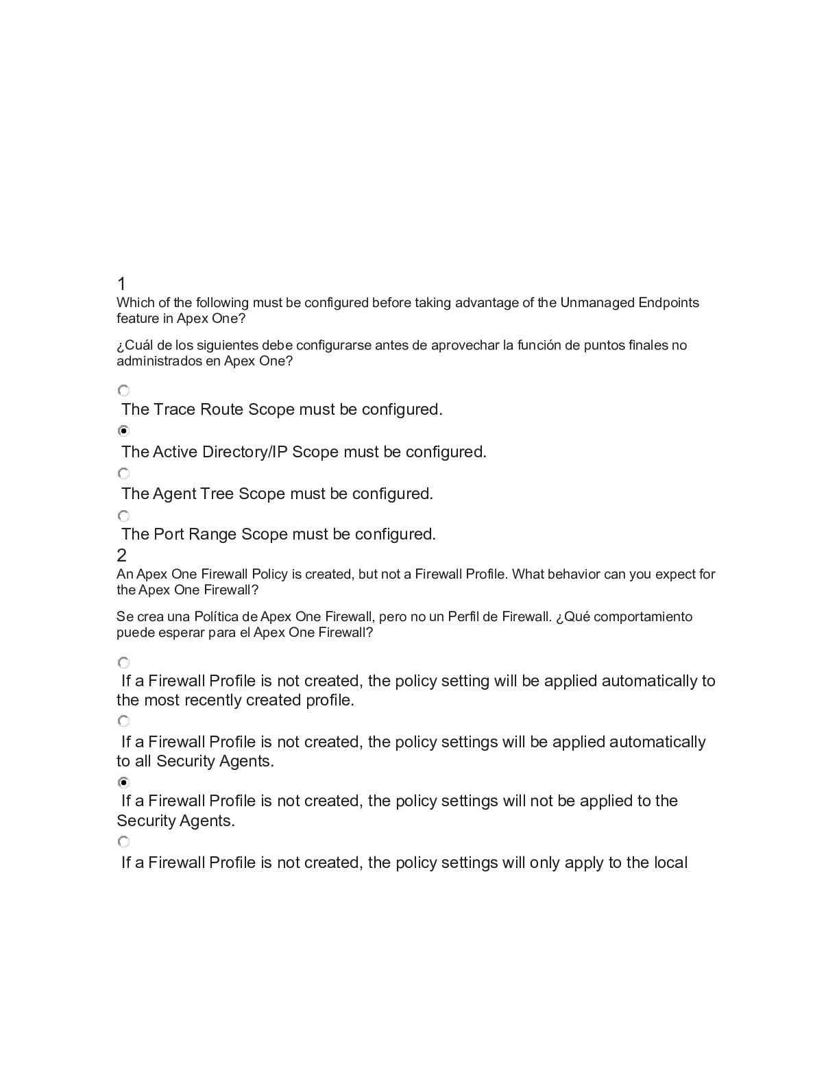 Preview of Apex One Certified Professional Exam [Spanish] Questions and Answers 2023