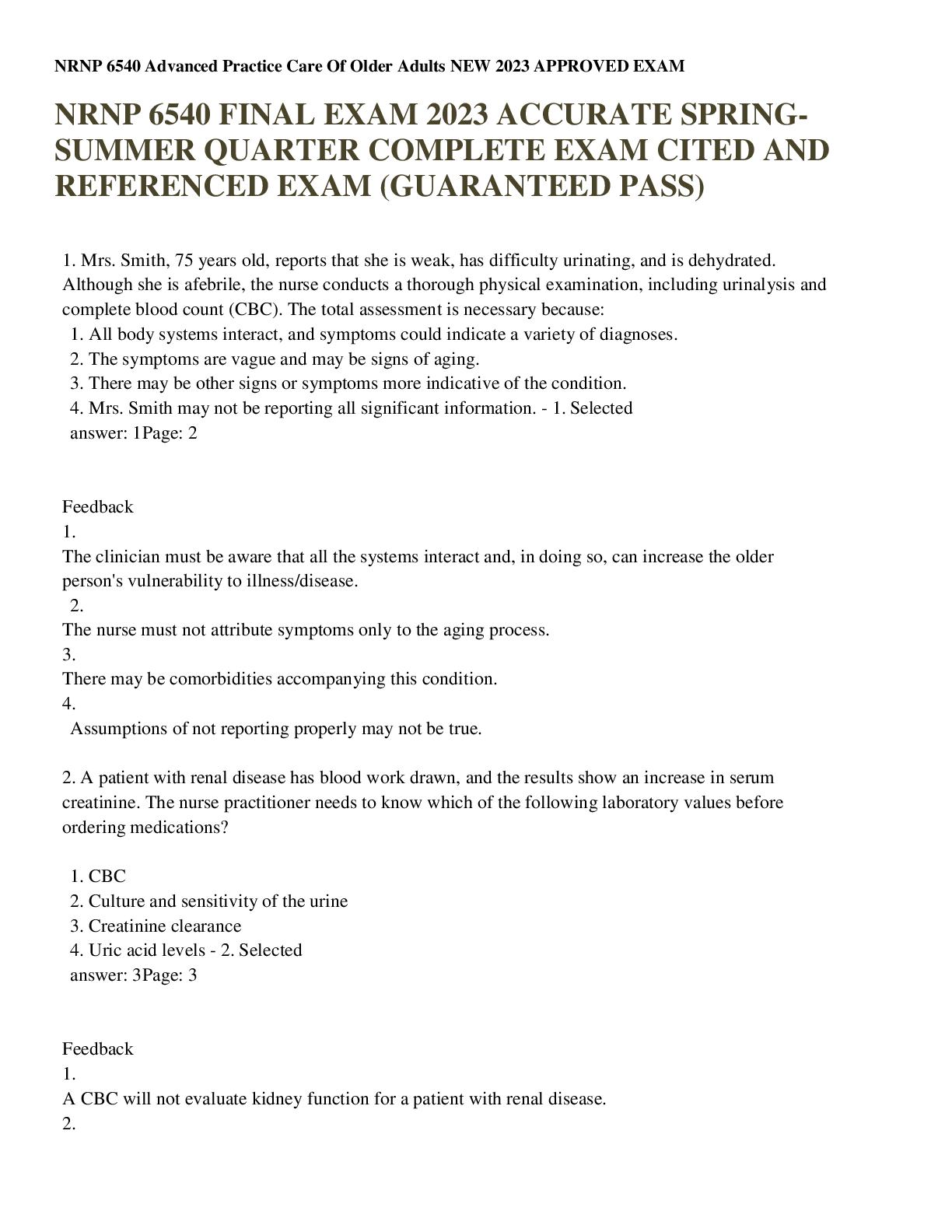 Preview of NRNP 6540 FINAL EXAM 2023 ACCURATE SPRING-SUMMER QUARTER COMPLETE EXAM CITED ANDREFERENCED EXAM (GUARANTEED PASS)