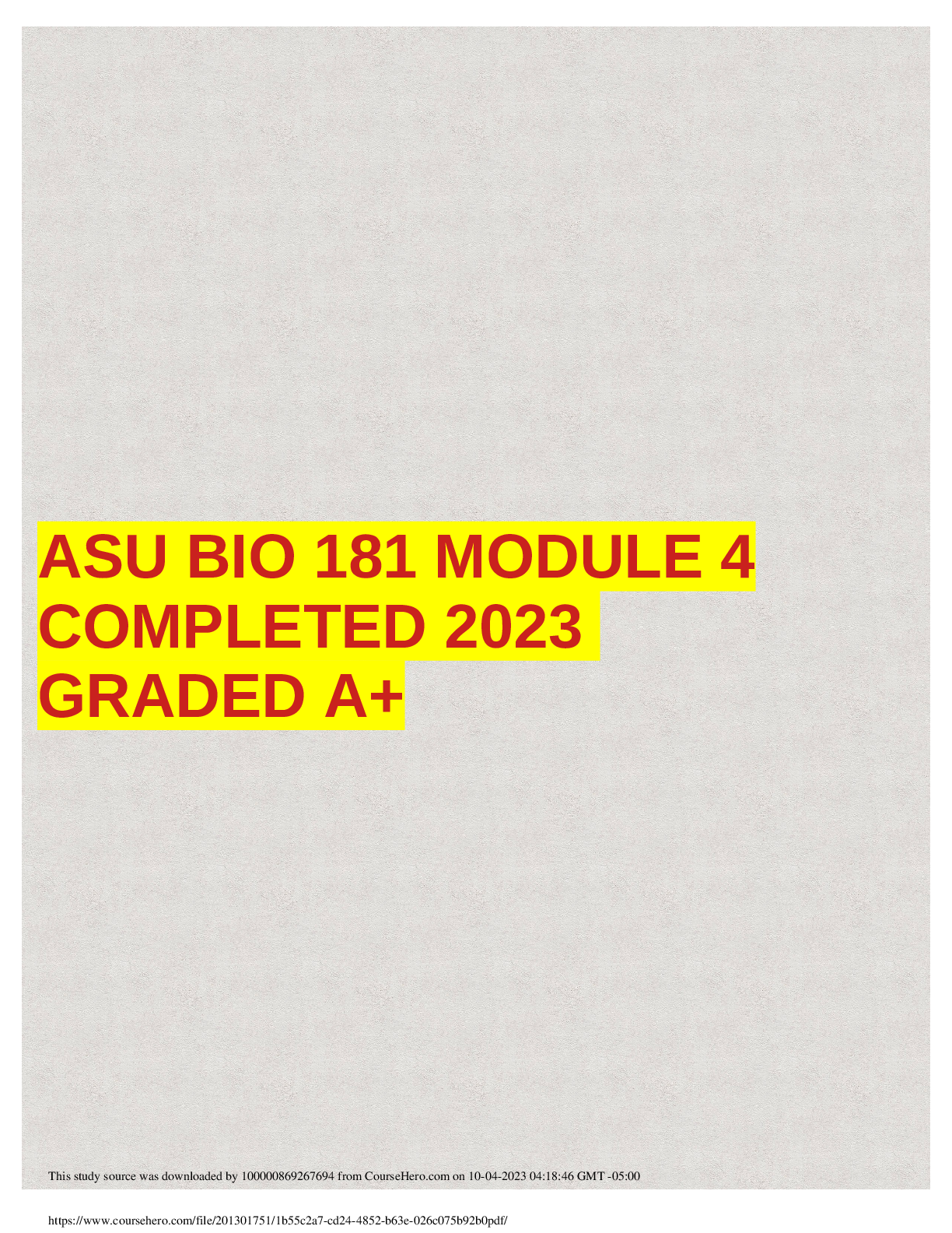 Preview of ASU BIO 181 MODULE 4EXAM COMPLETED2023 GRADED A+