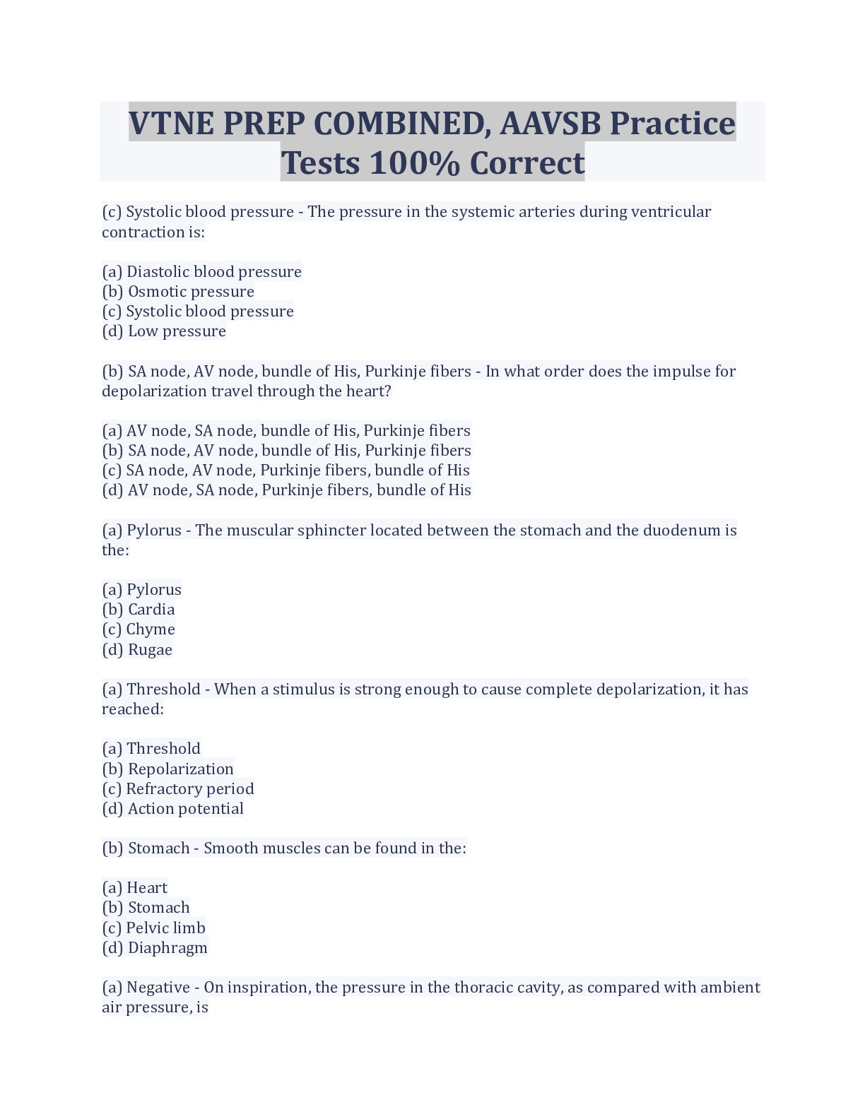 Preview of VTNE PREP COMBINED, AAVSB Practice Tests 100% Correct