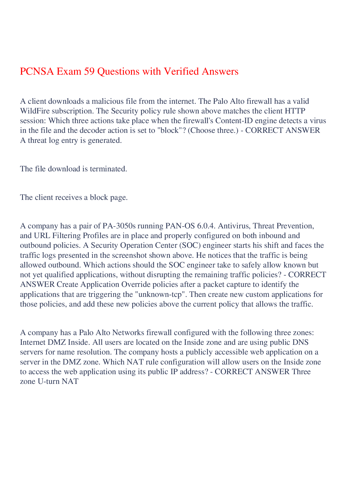 Preview image of PCNSA Exam 59 Questions with Verified Answers,100% CORRECT document